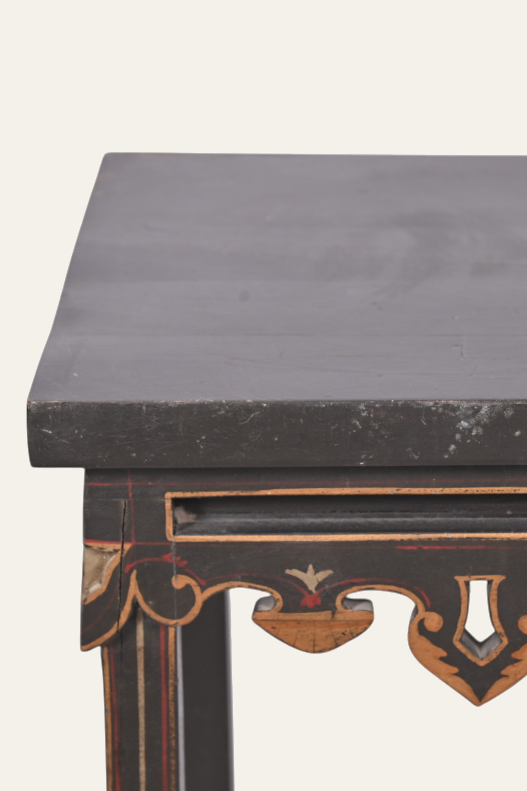 Black Square Side Table with Carved Apron