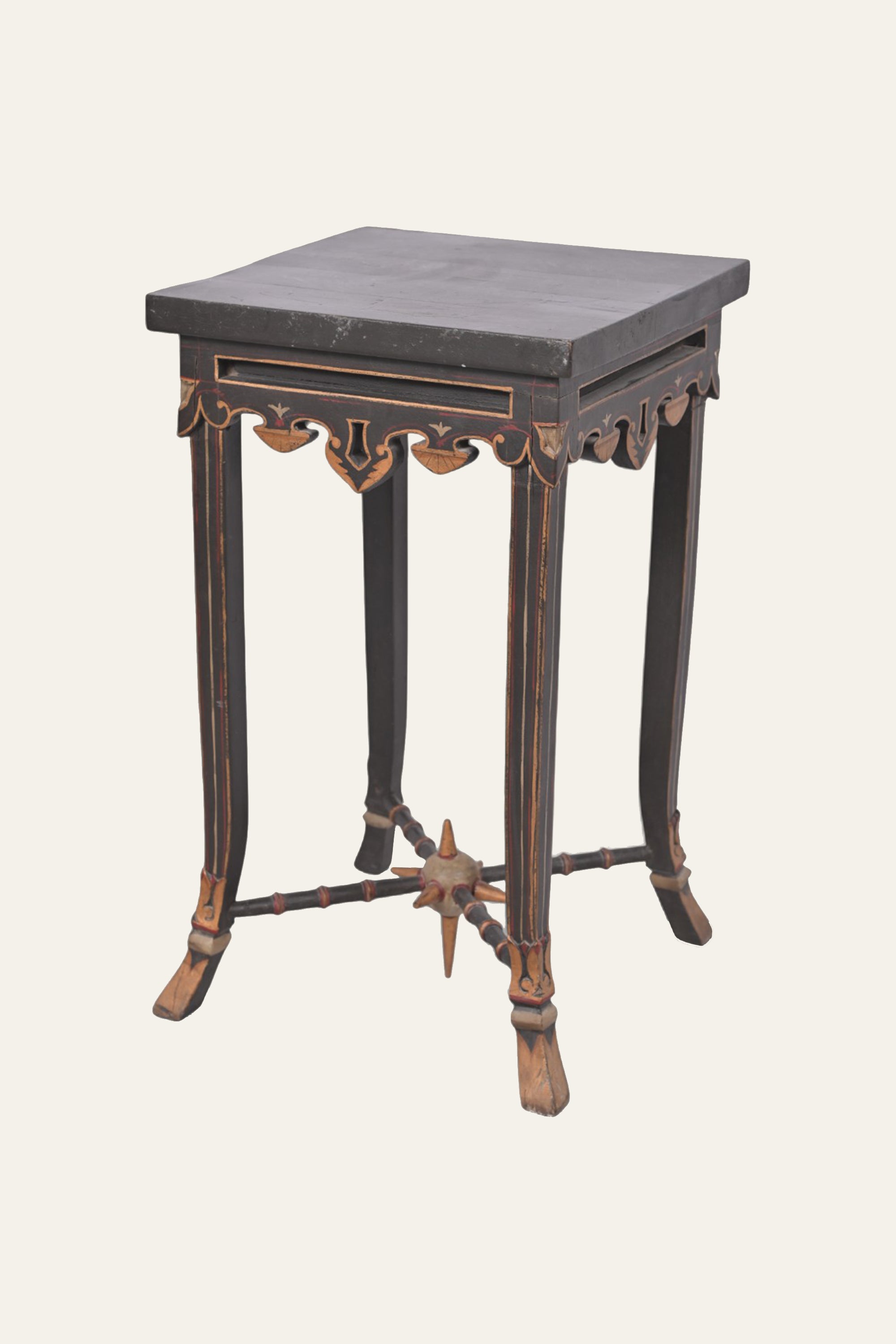 Black Square Side Table with Carved Apron