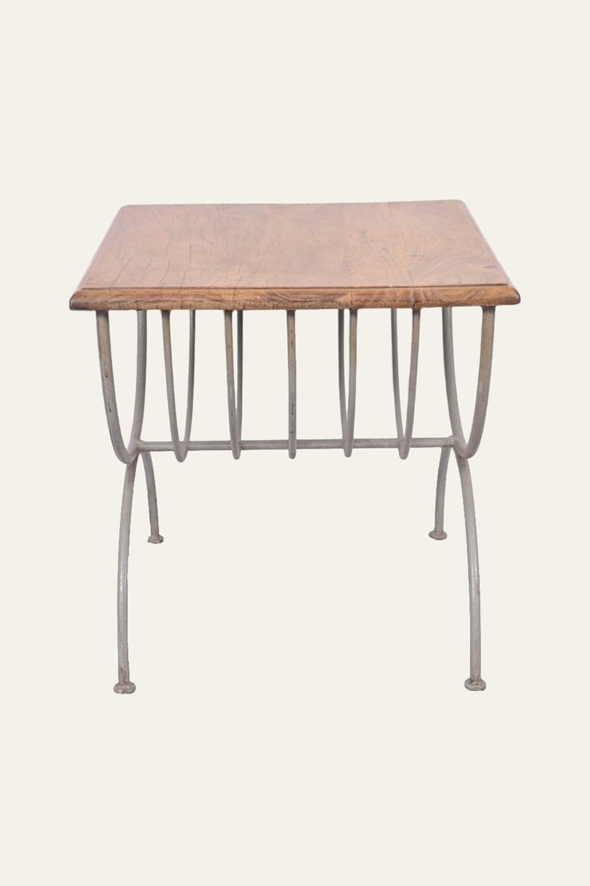 Square Wood Side Table with Curved Metal Basket Base