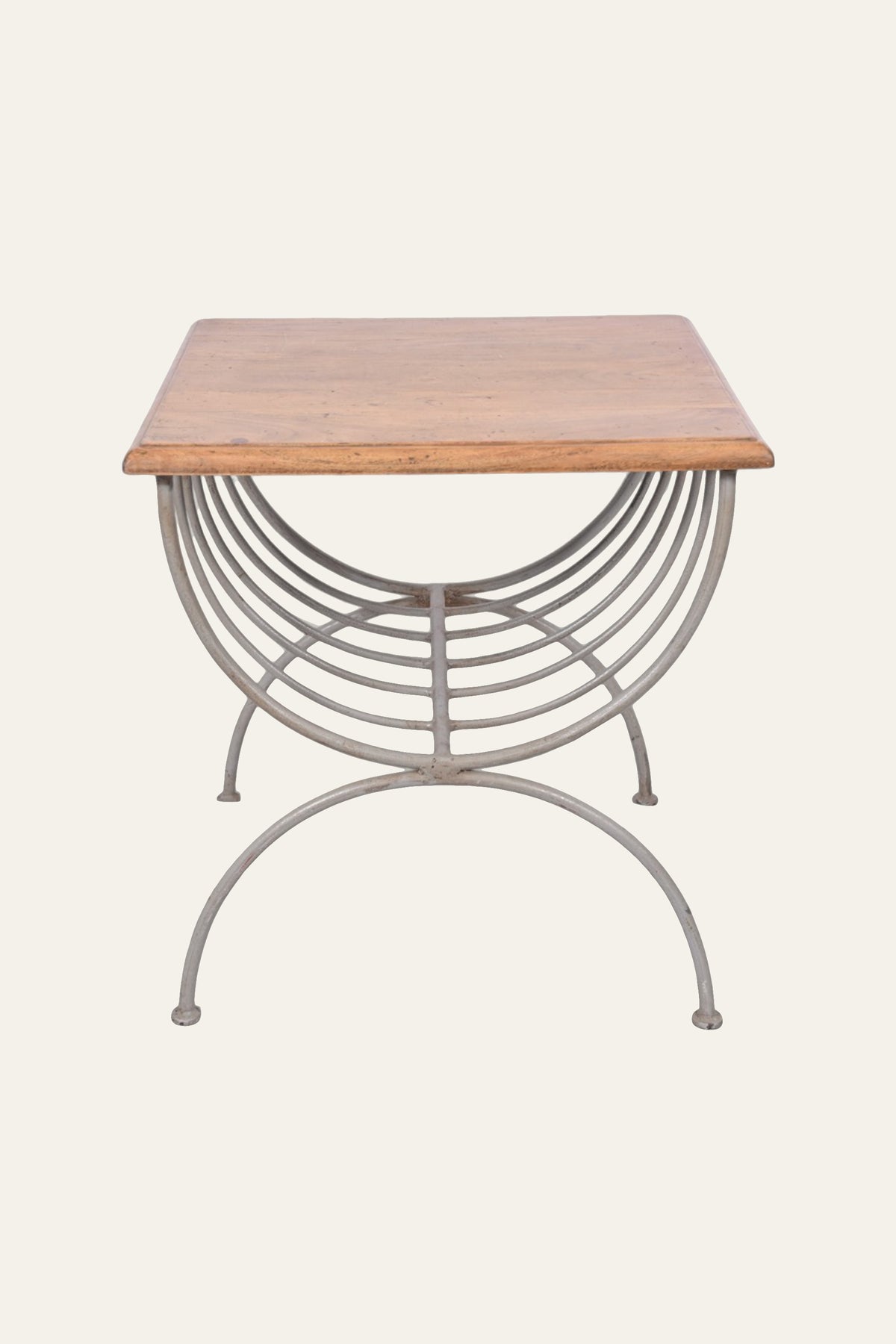 Square Wood Side Table with Curved Metal Basket Base