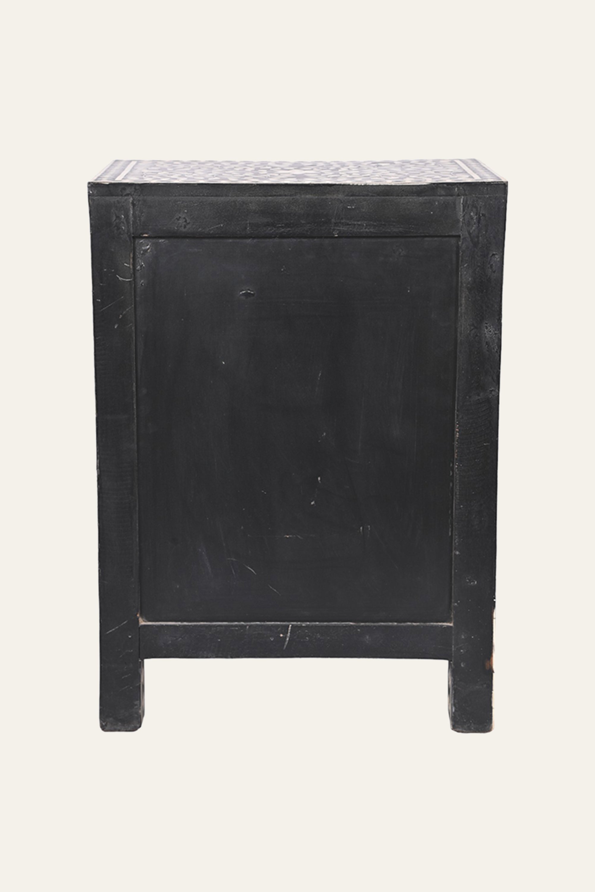 Black Bone Inlay Floral 1-Door Bedside Table with Storage Drawer