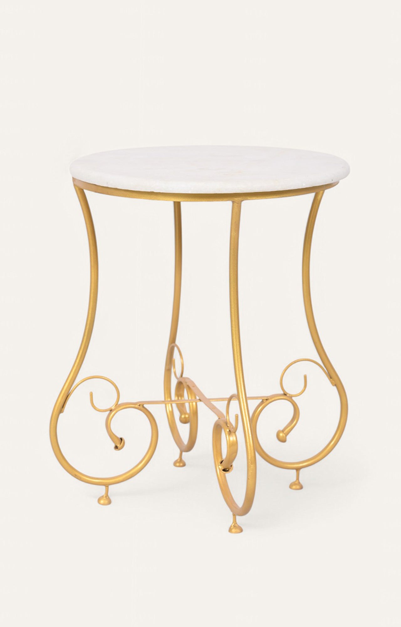 Round Handcrafted Metal and Marble Side Table