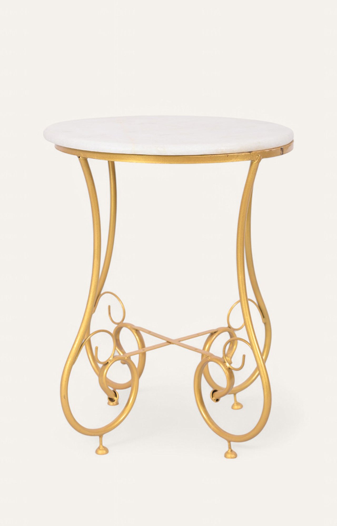 Round Handcrafted Metal and Marble Side Table