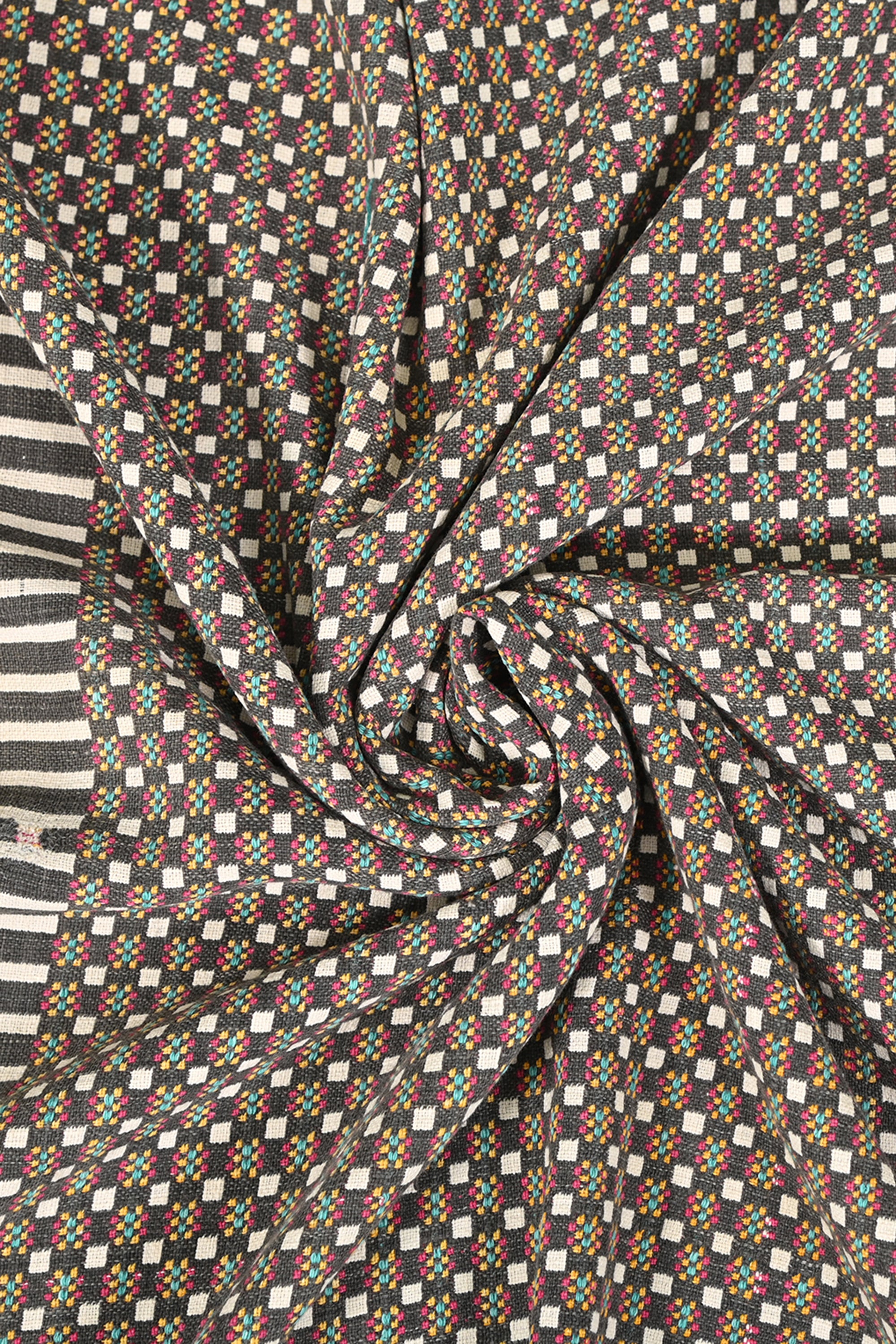 Traditional Geometric Reversible Cotton Khes Bedspread with Patterned Border