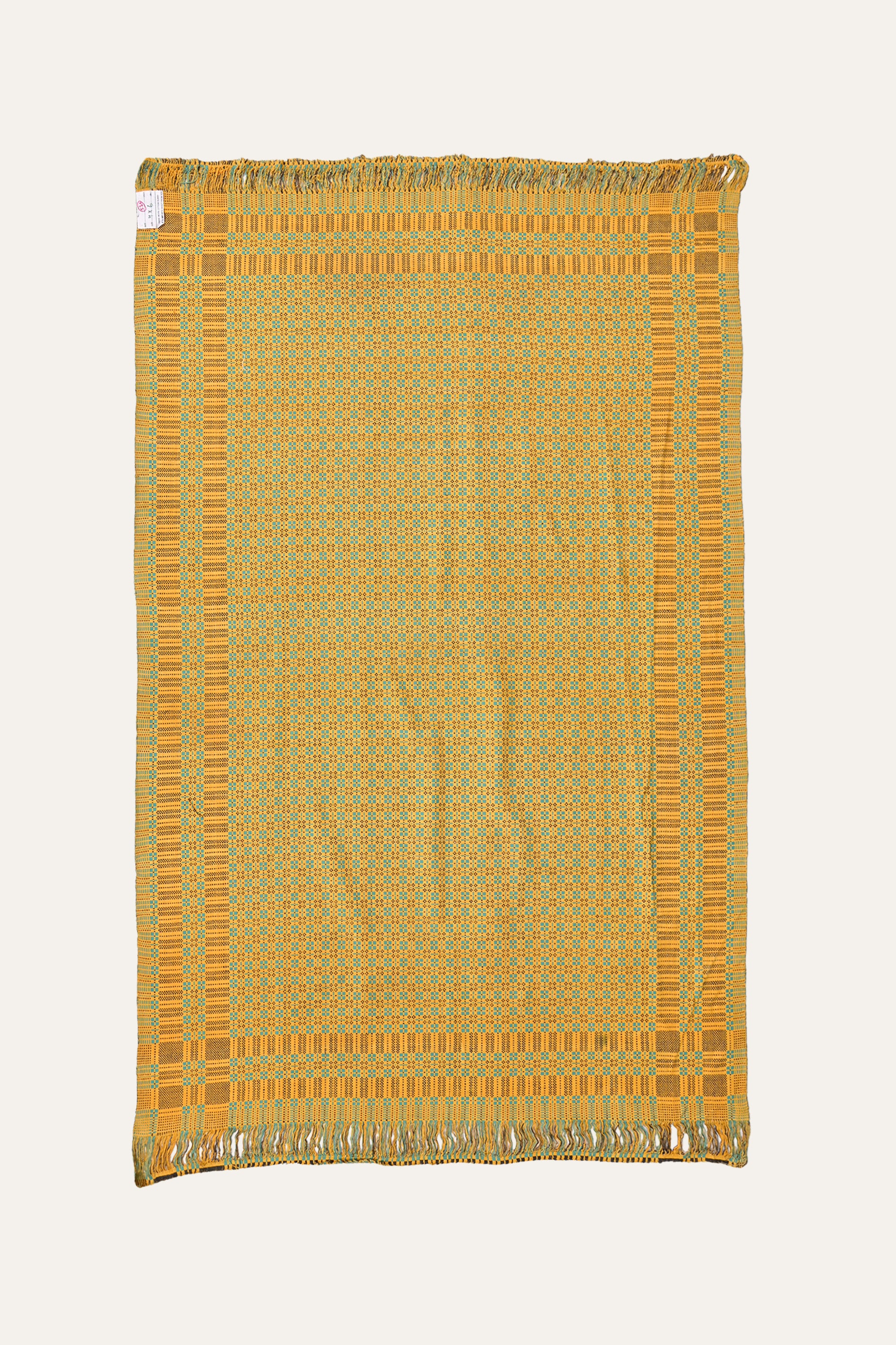 Olive Check Reversible Cotton Khes Textile with Yellow Accent Weave
