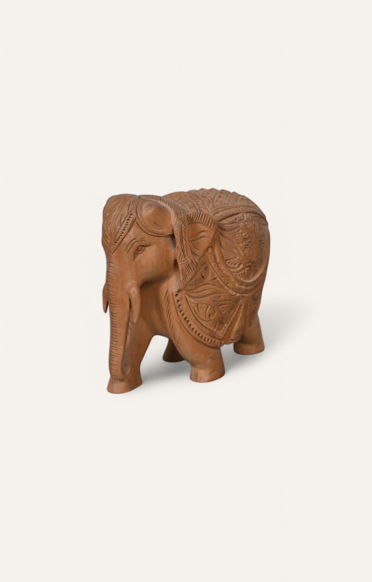 Decorative Hand-Carved Teak Wood Elephant Statue