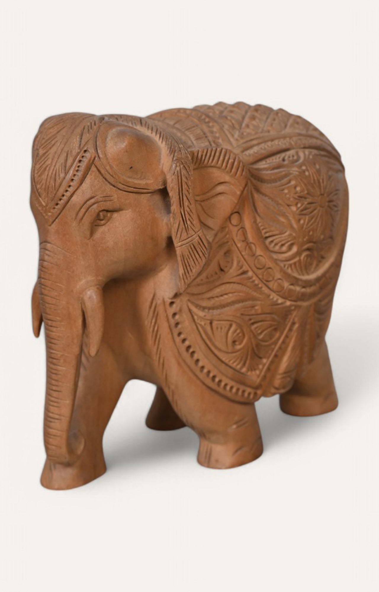 Decorative Hand-Carved Teak Wood Elephant Statue