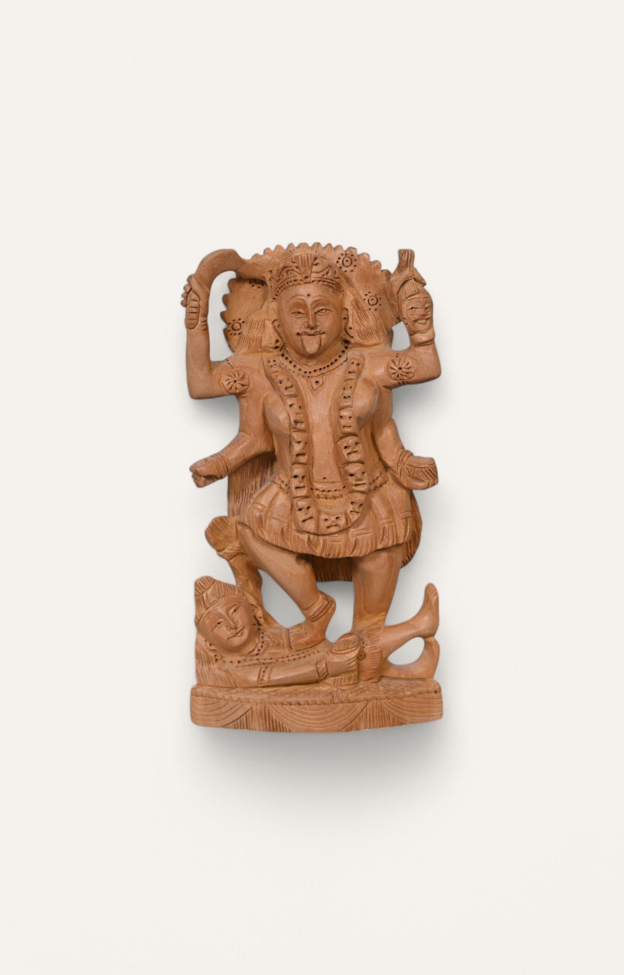 Intricately Hand-Carved Hindu Goddess Kali Ma Wood Sculpture