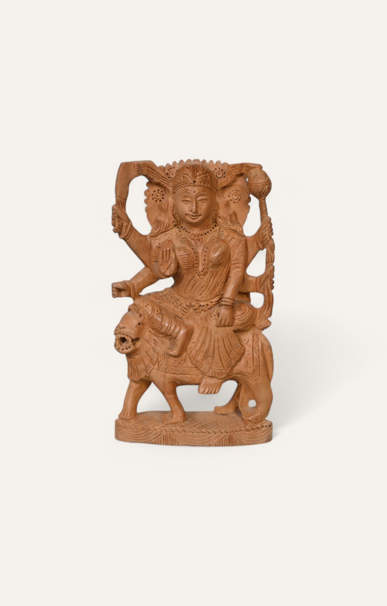 Exquisite Hand-Carved Hindu Goddess Durga Wood Sculpture