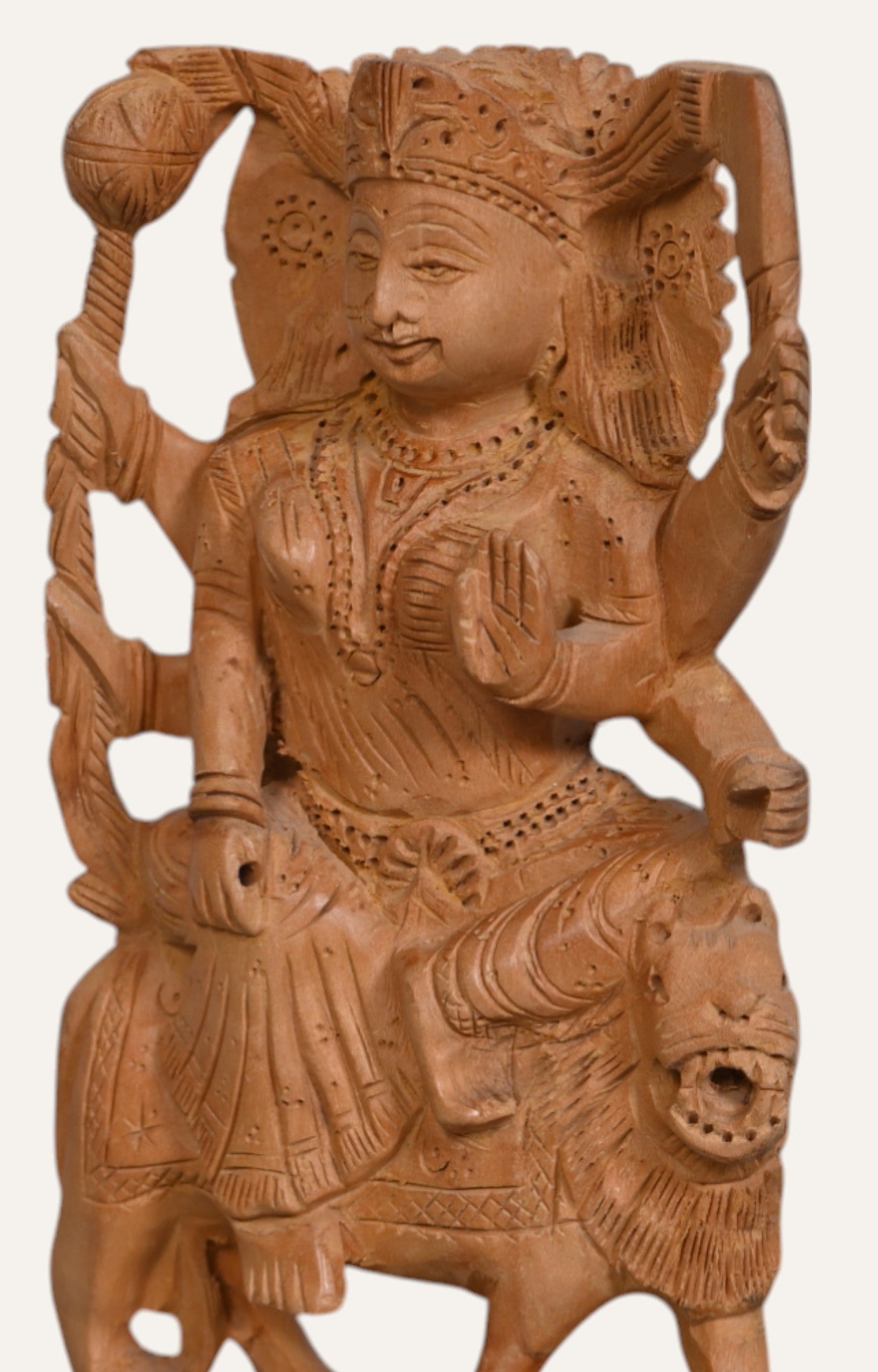 Exquisite Hand-Carved Hindu Goddess Durga Wood Sculpture