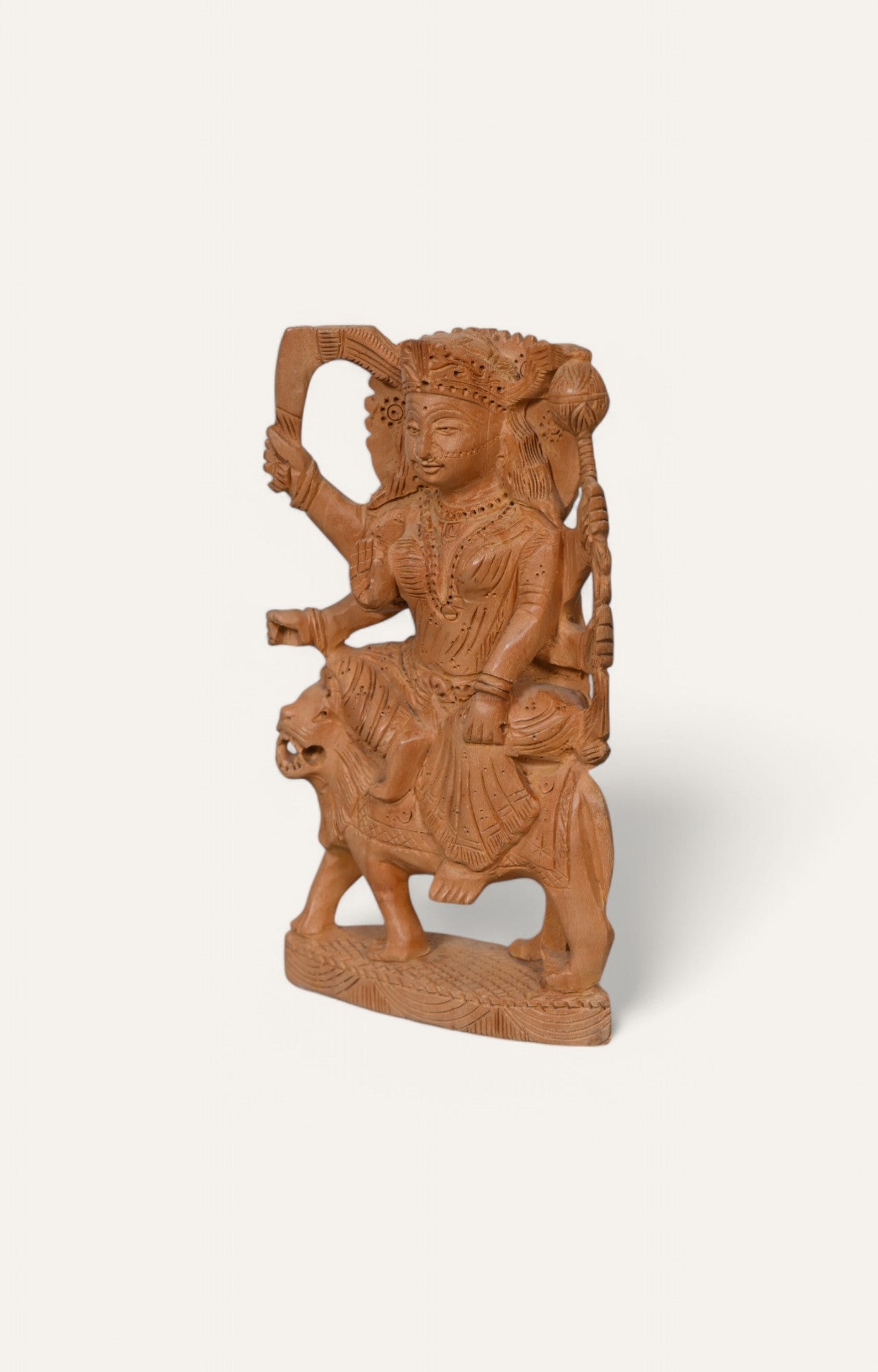 Exquisite Hand-Carved Hindu Goddess Durga Wood Sculpture