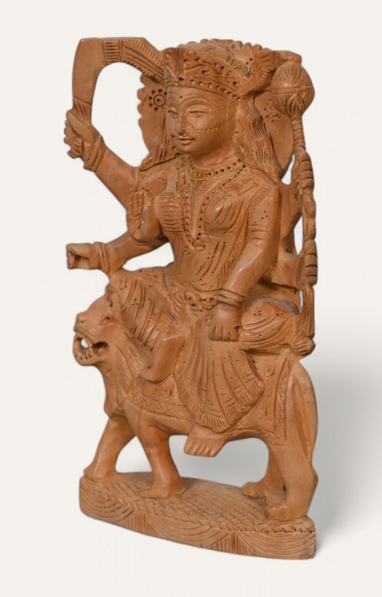 Exquisite Hand-Carved Hindu Goddess Durga Wood Sculpture