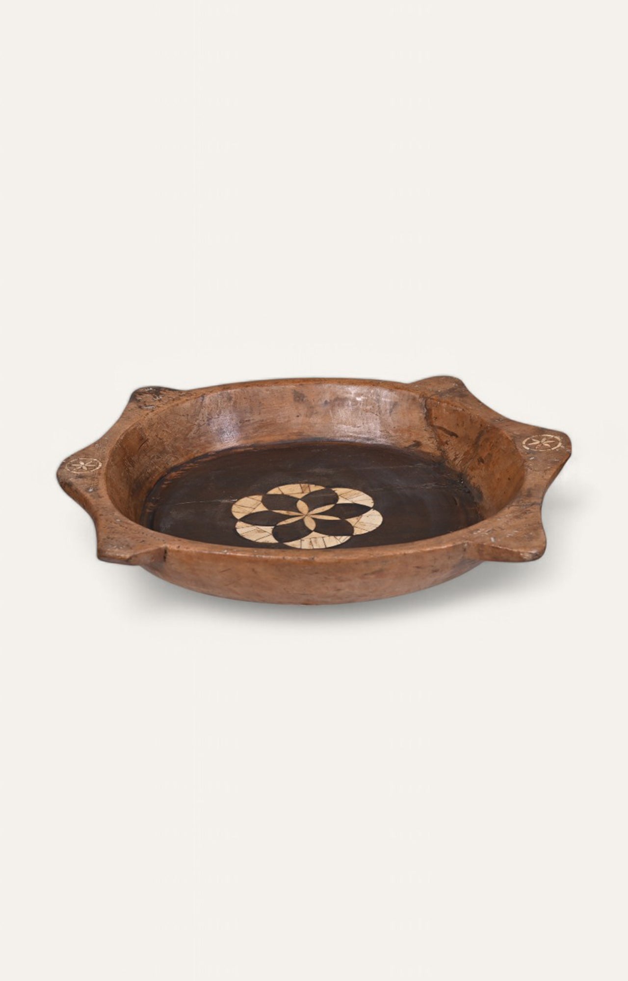 Round Wooden Tray with Raised Border