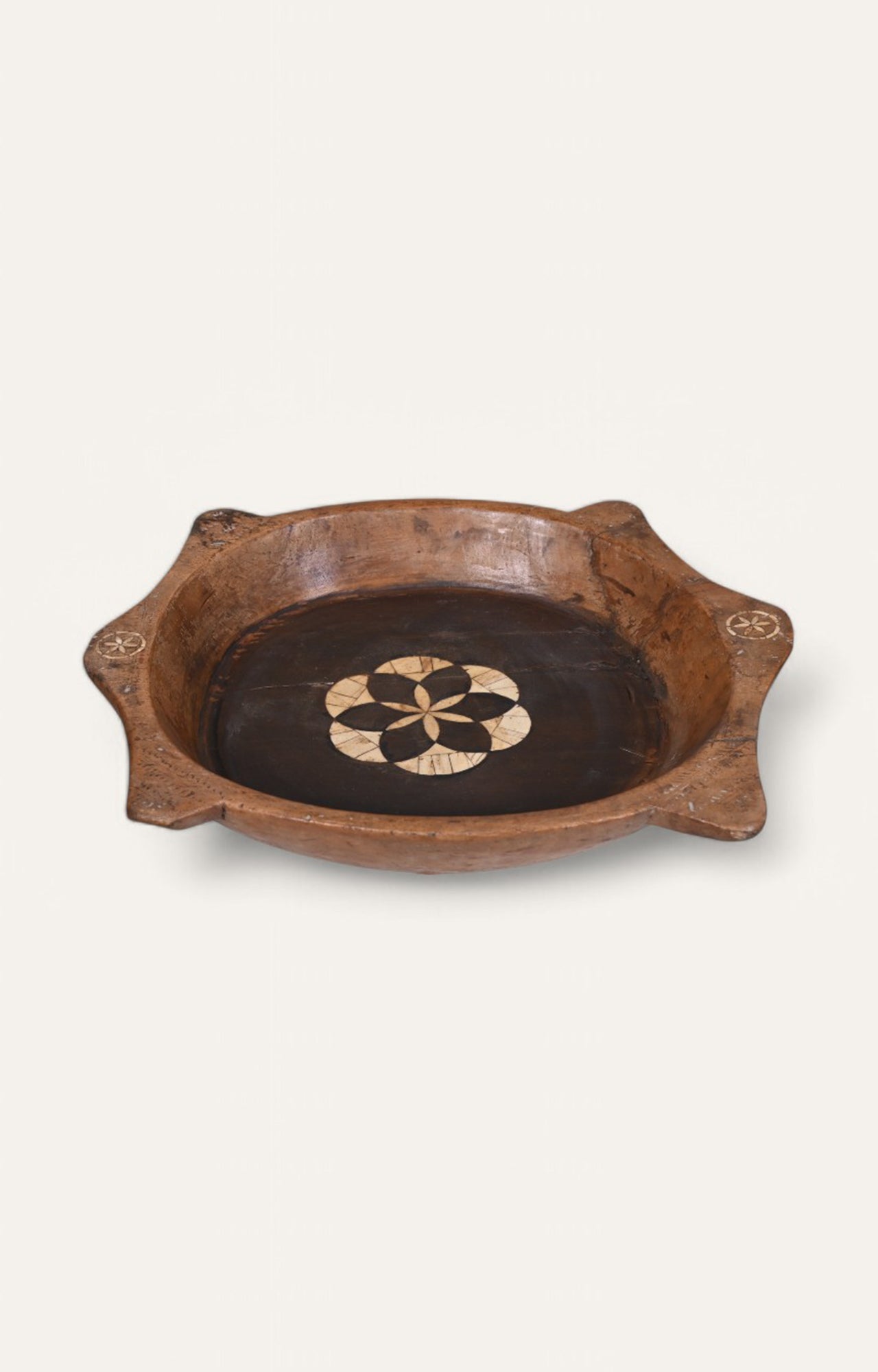 Round Wooden Tray with Raised Border