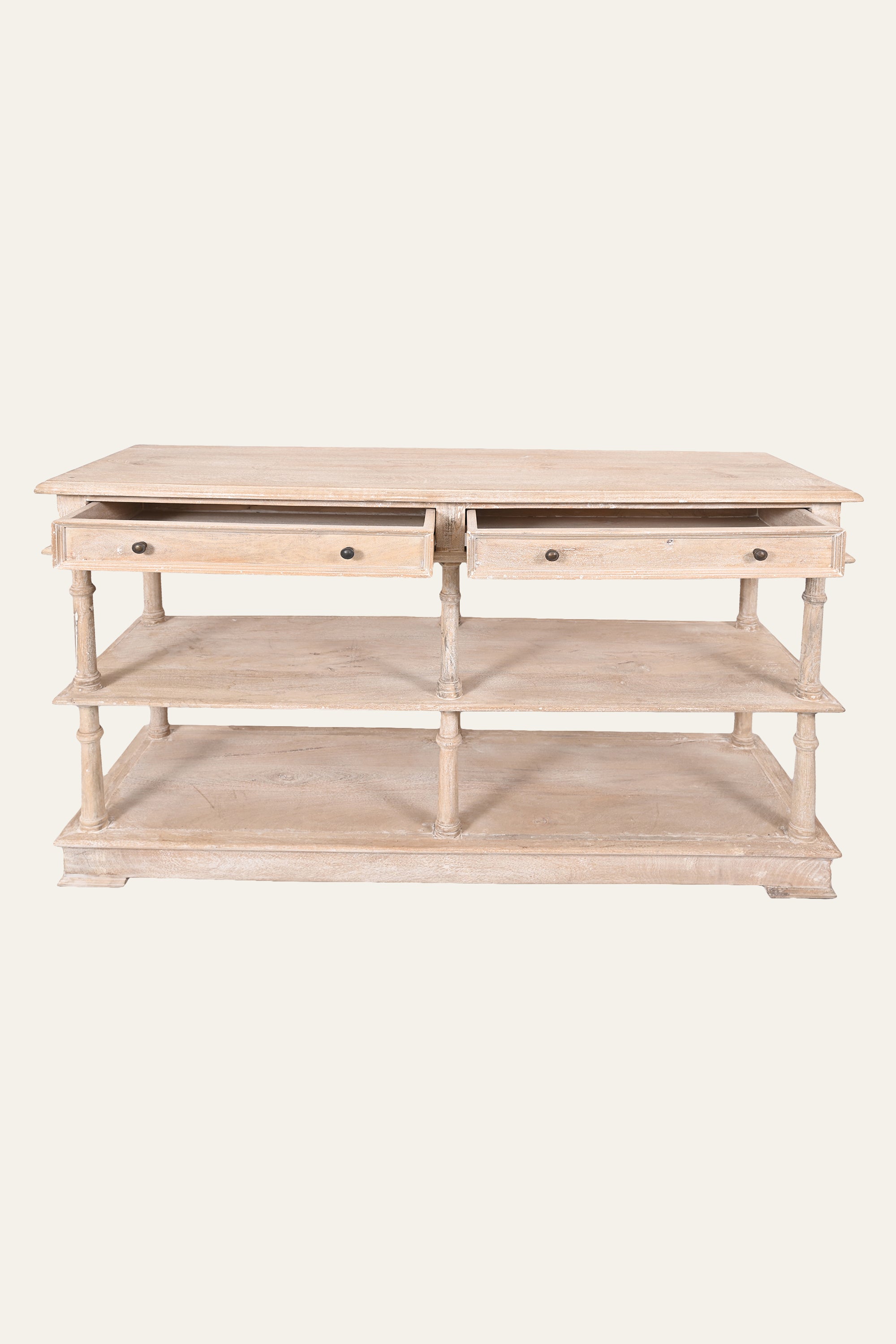 Long Open 3-Tier Console Shelf for Living Room Display & Storage
