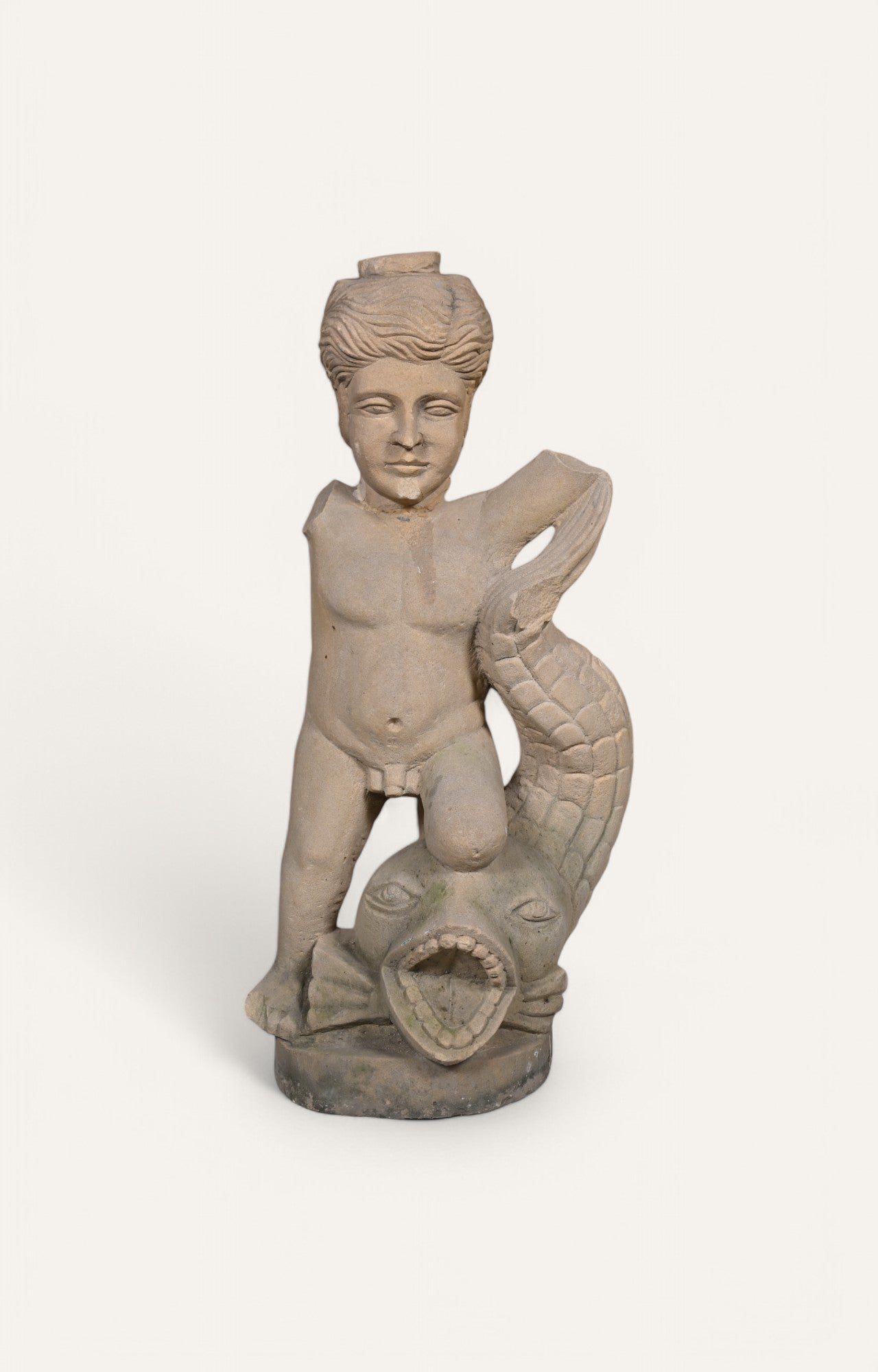 Man with Fish Stone Sculpture