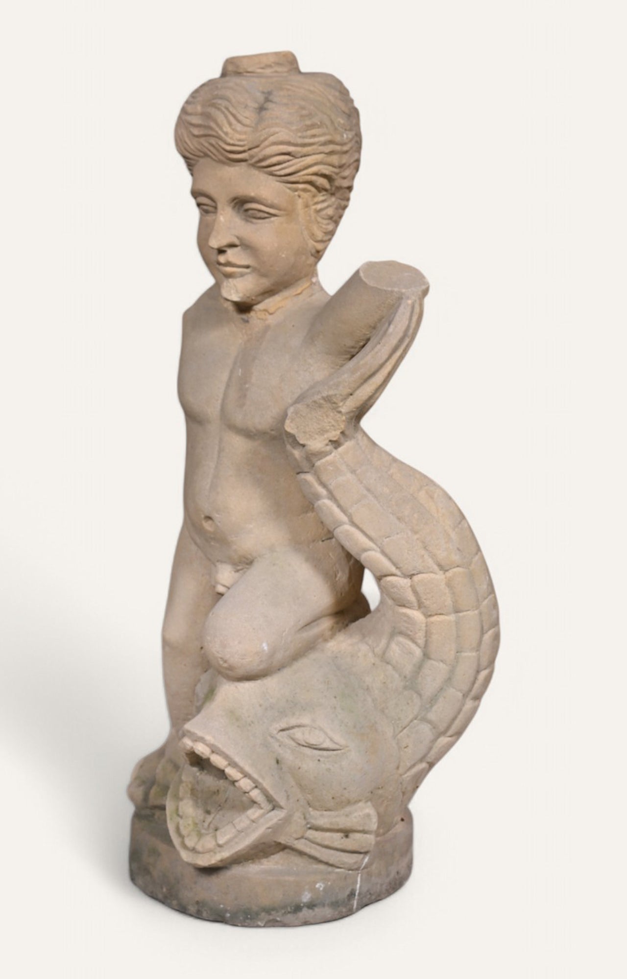 Man with Fish Stone Sculpture
