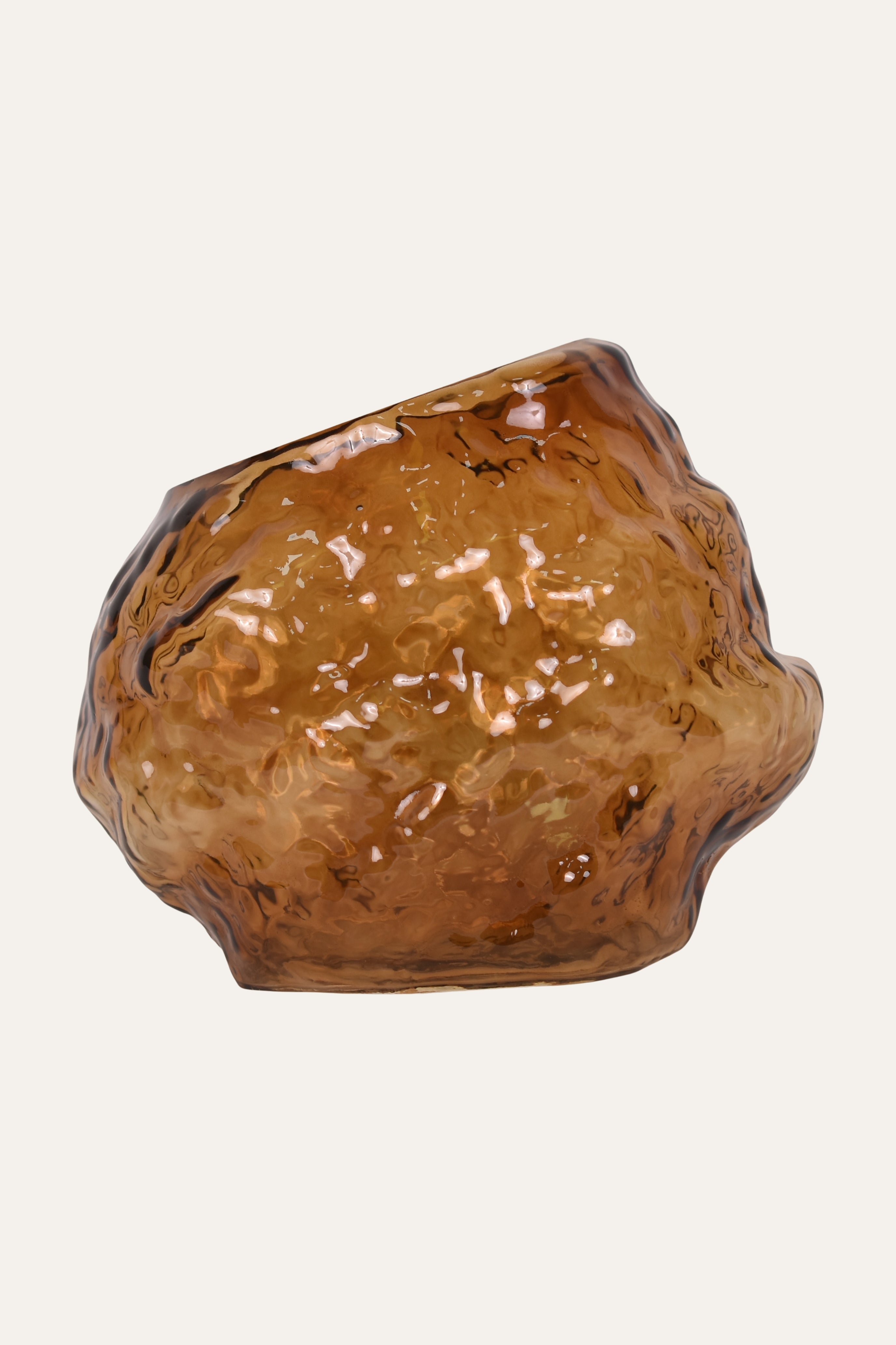 Hand Blown Colored Artisan Amber Sculptural Glass Decorative Vase