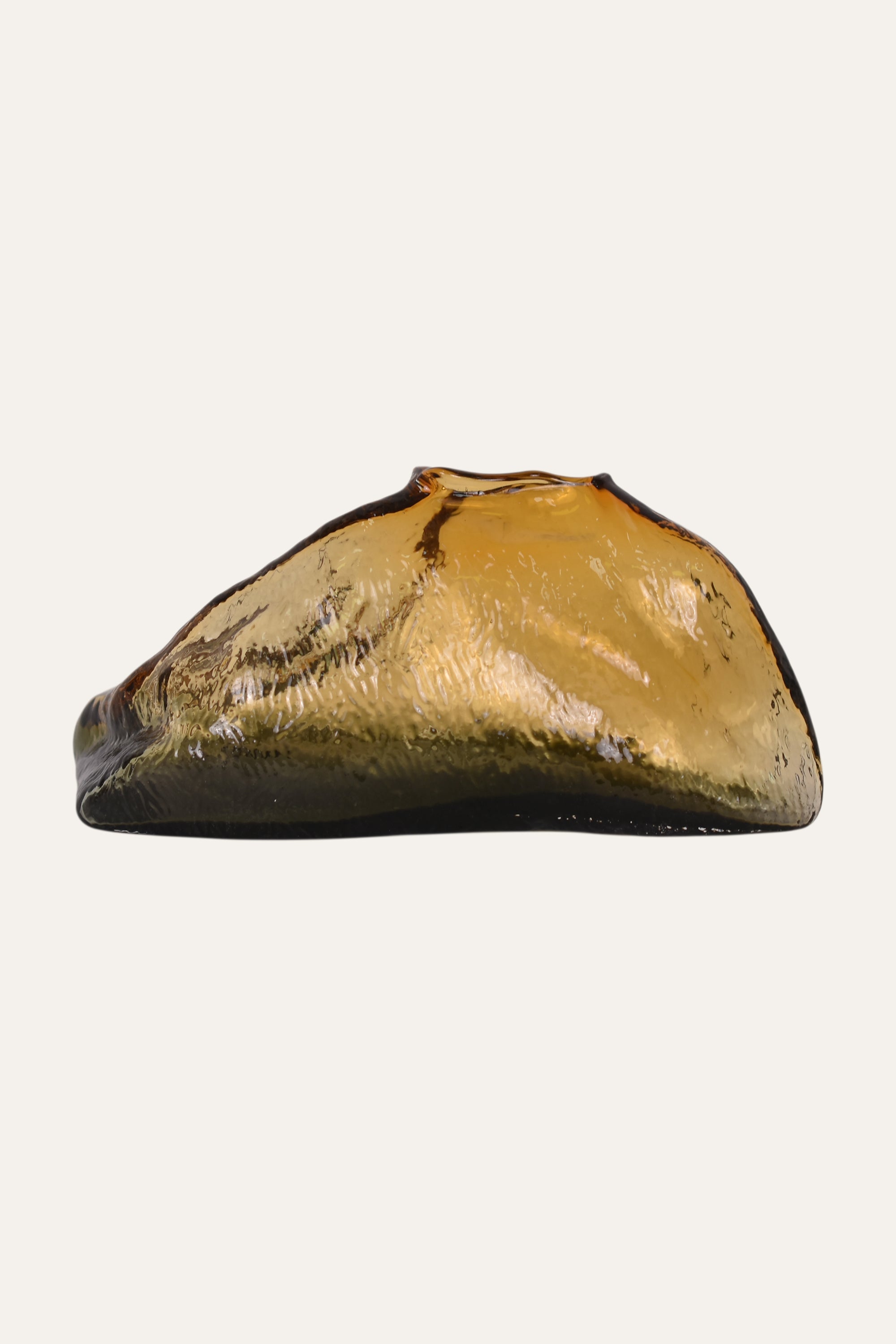 Hand Blown Colored Amber Sculpted Glass Catch-All Bowl Organic Decorative Accent