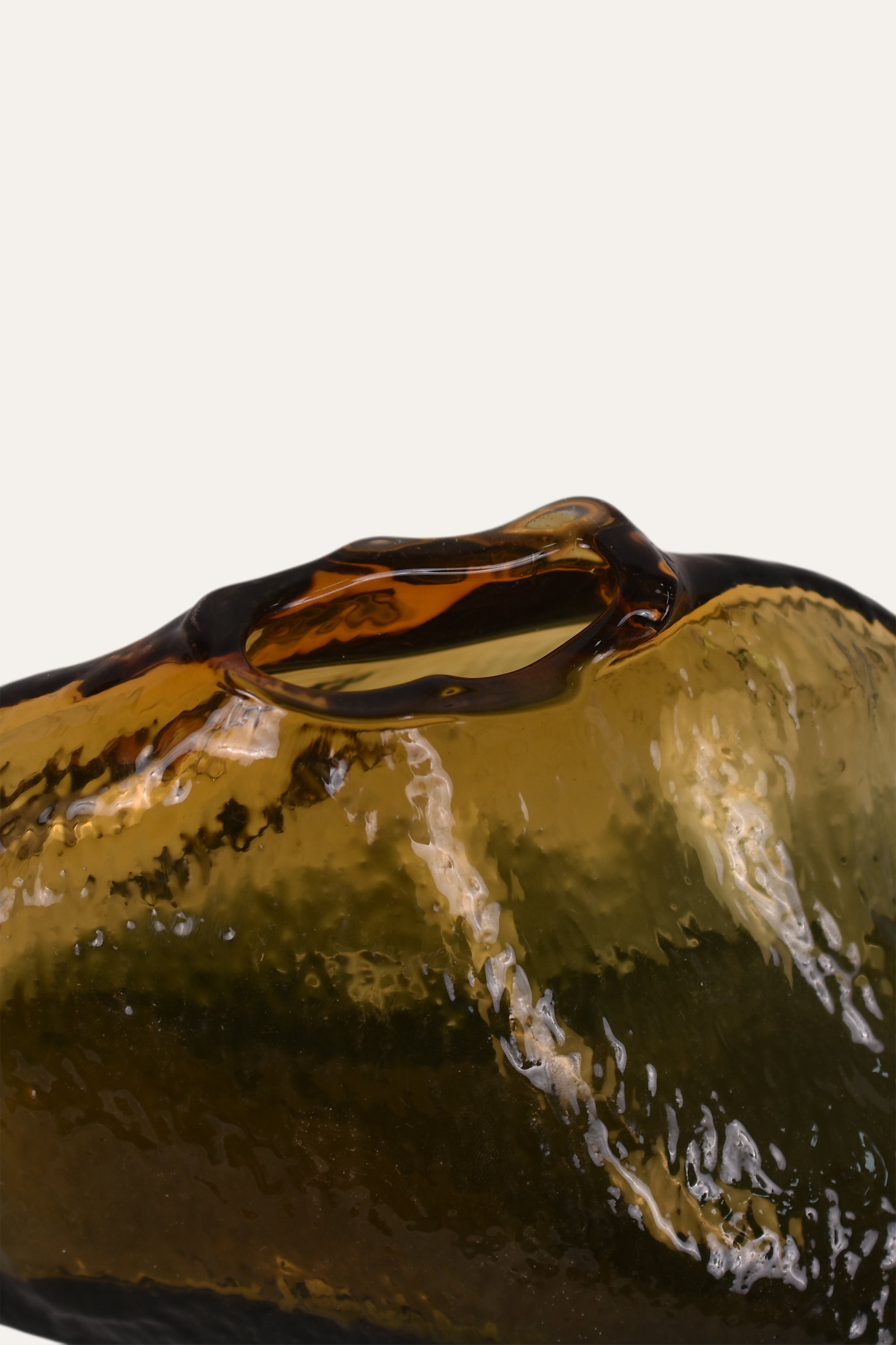 Hand Blown Colored Amber Sculpted Glass Catch-All Bowl Organic Decorative Accent