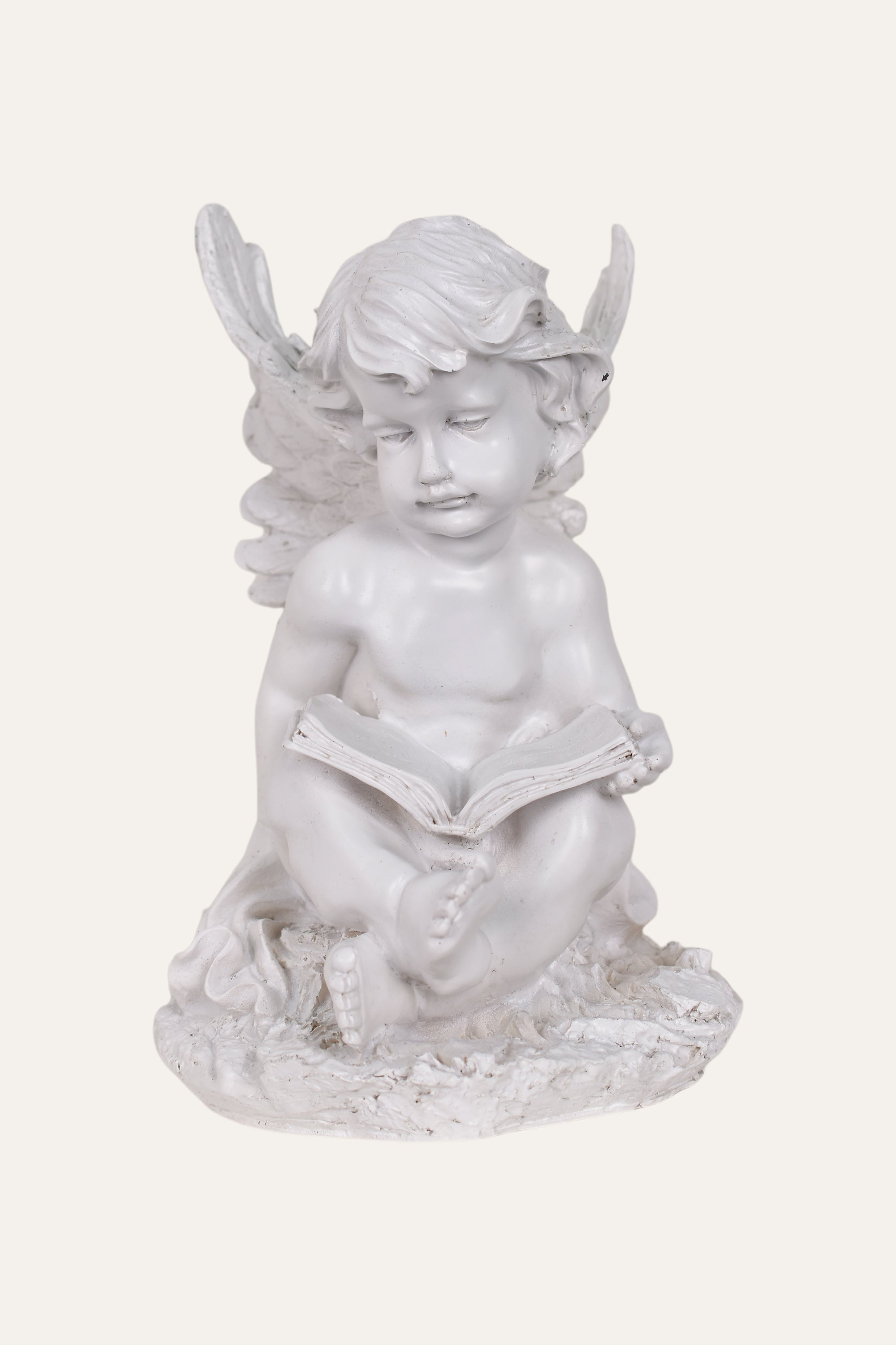 Classical White Resin Reading Cherub Angel Statue