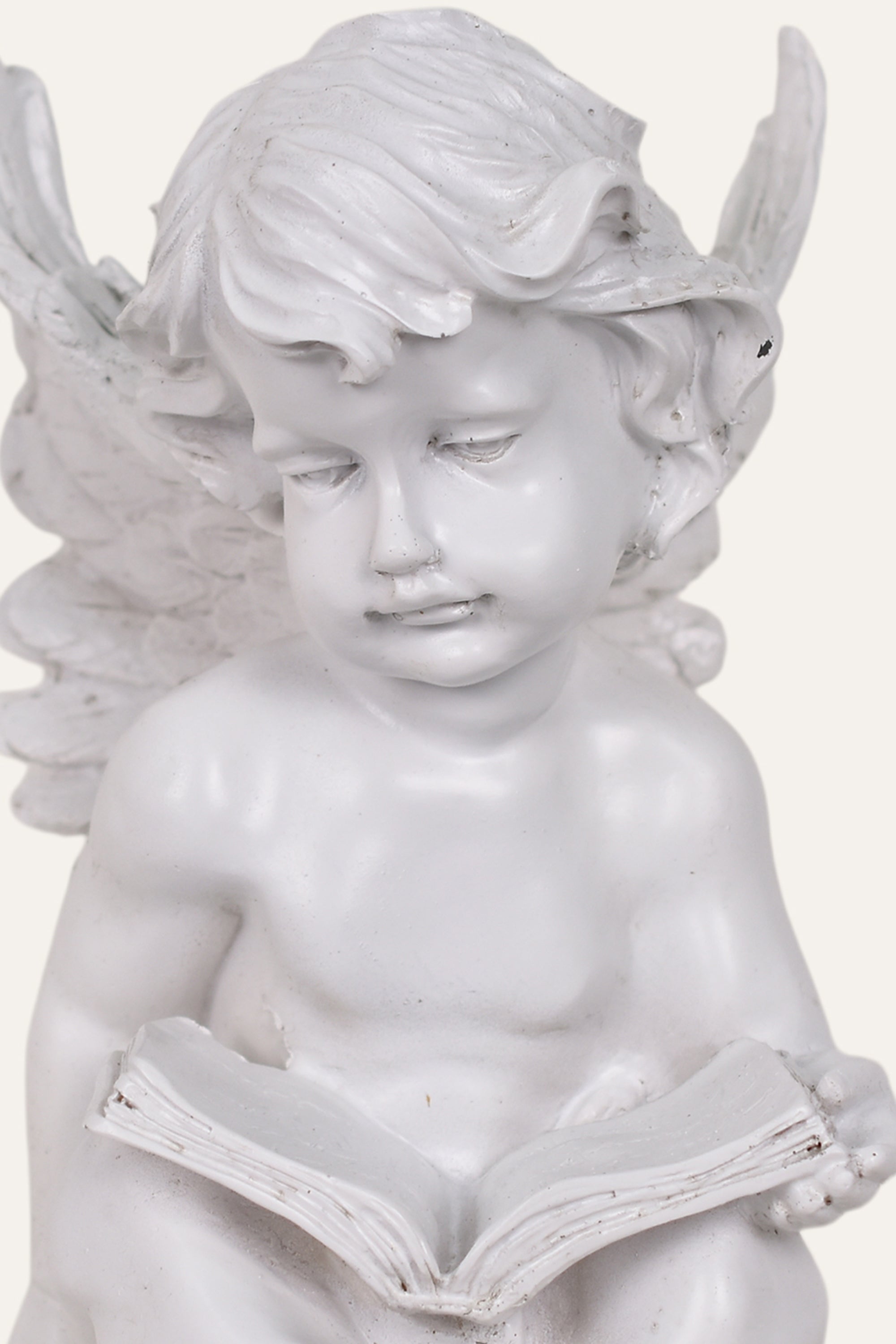 Classical White Resin Reading Cherub Angel Statue
