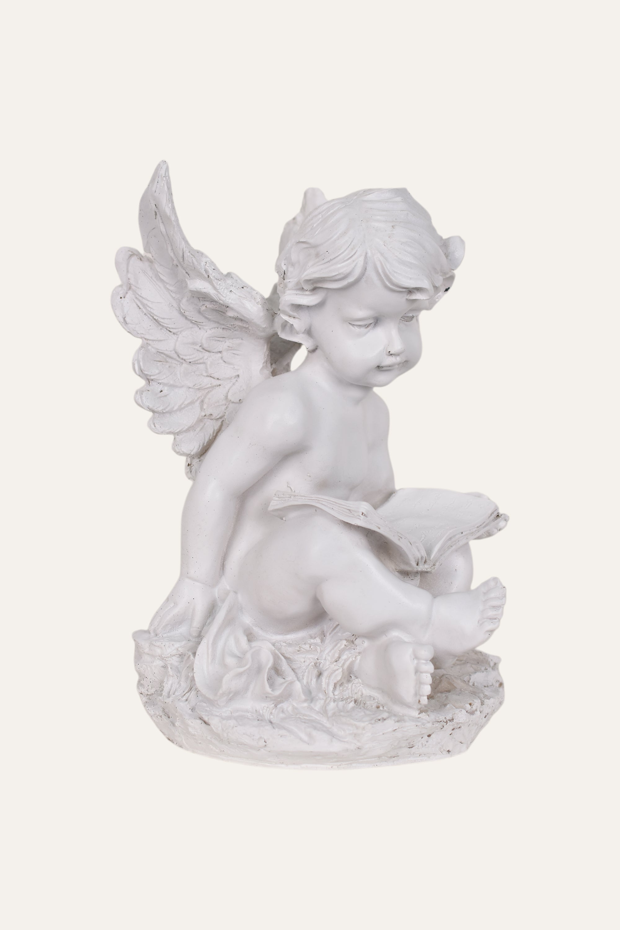 Classical White Resin Reading Cherub Angel Statue