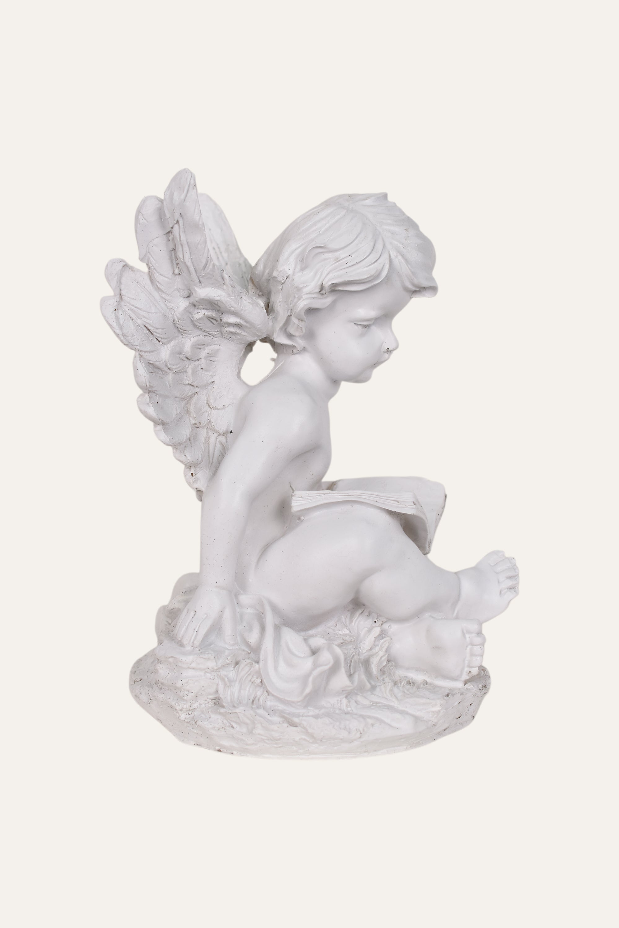 Classical White Resin Reading Cherub Angel Statue