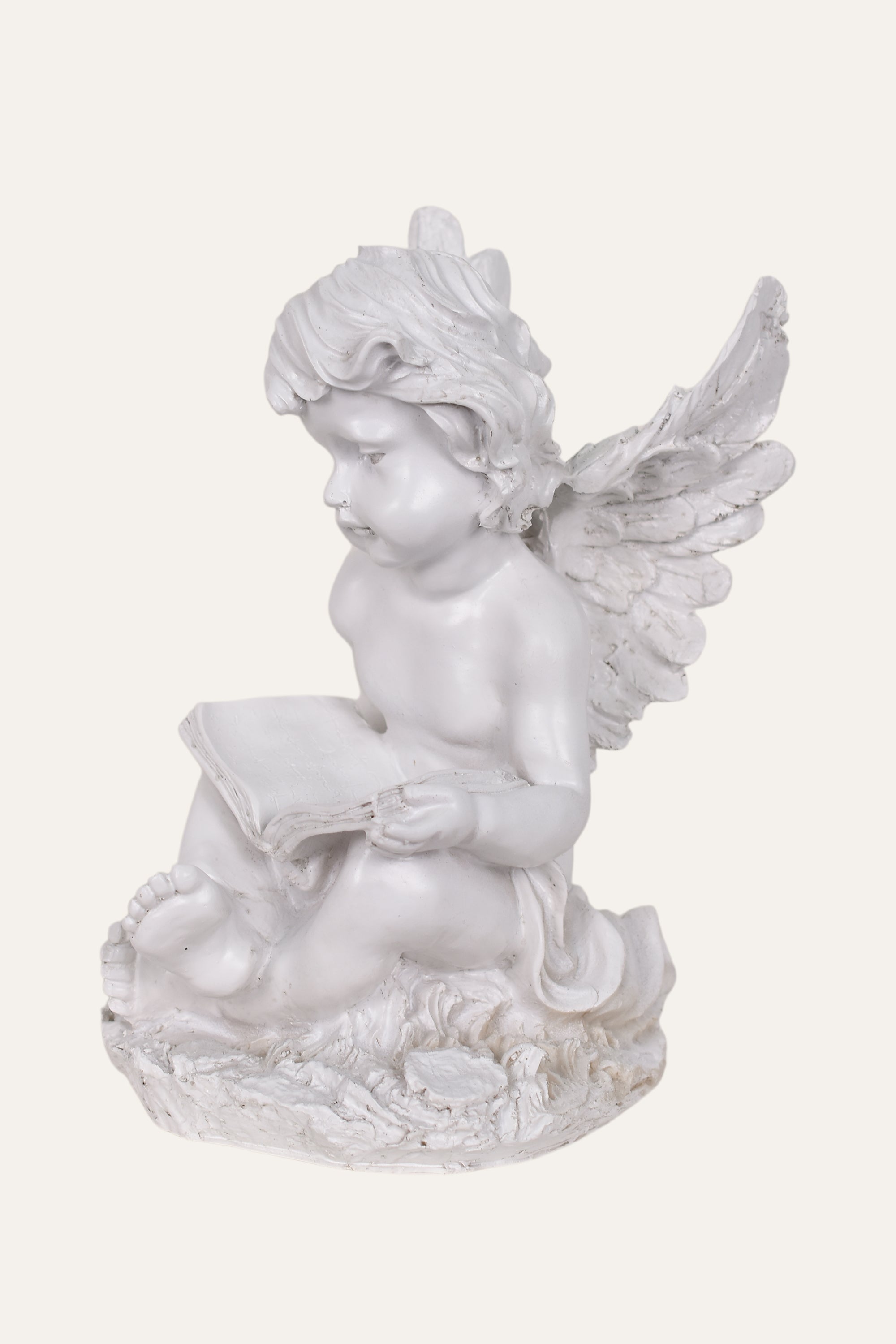 Classical White Resin Reading Cherub Angel Statue