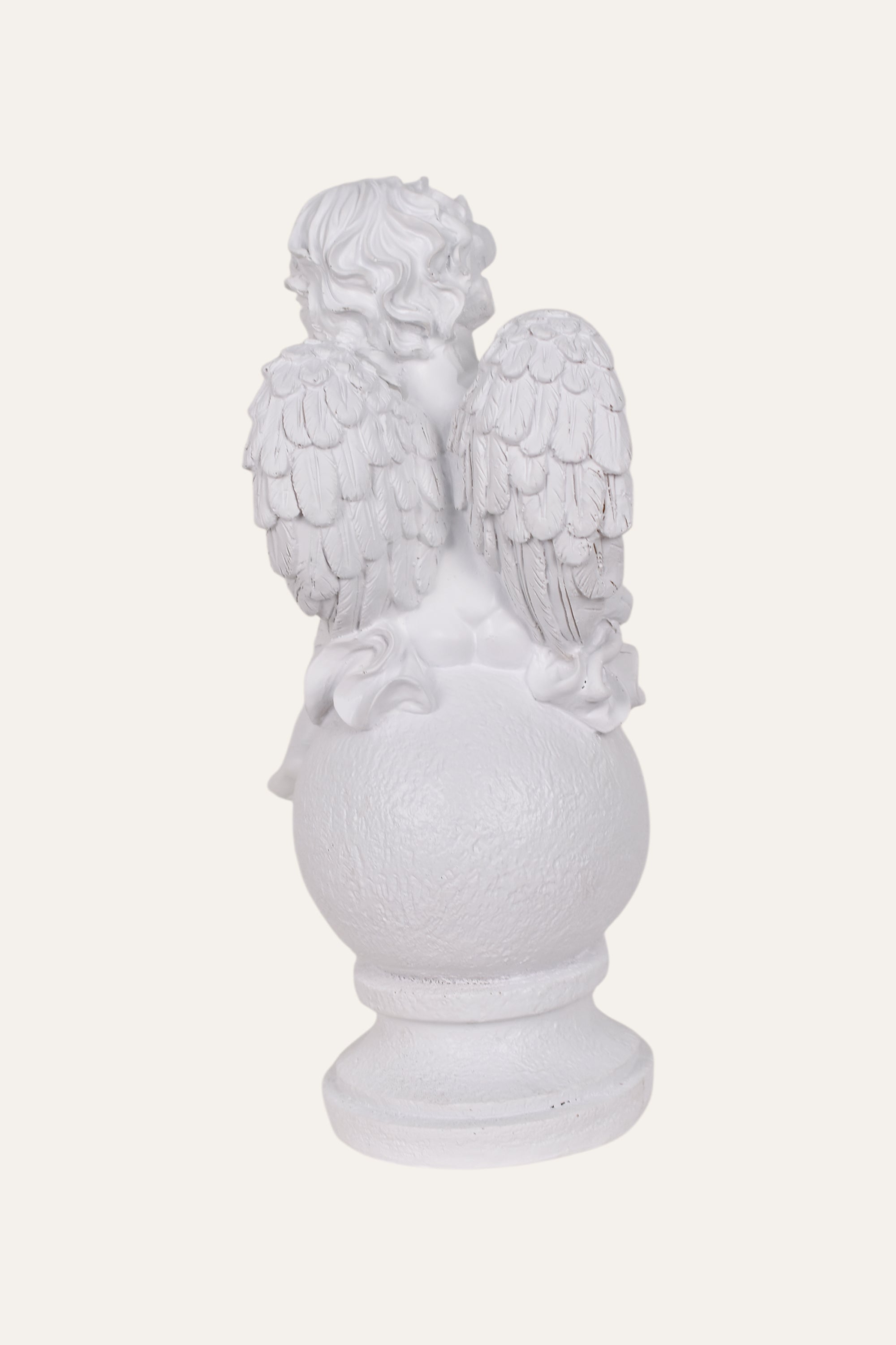 Classical White Resin Cherub Angel Statue Resting on Sphere