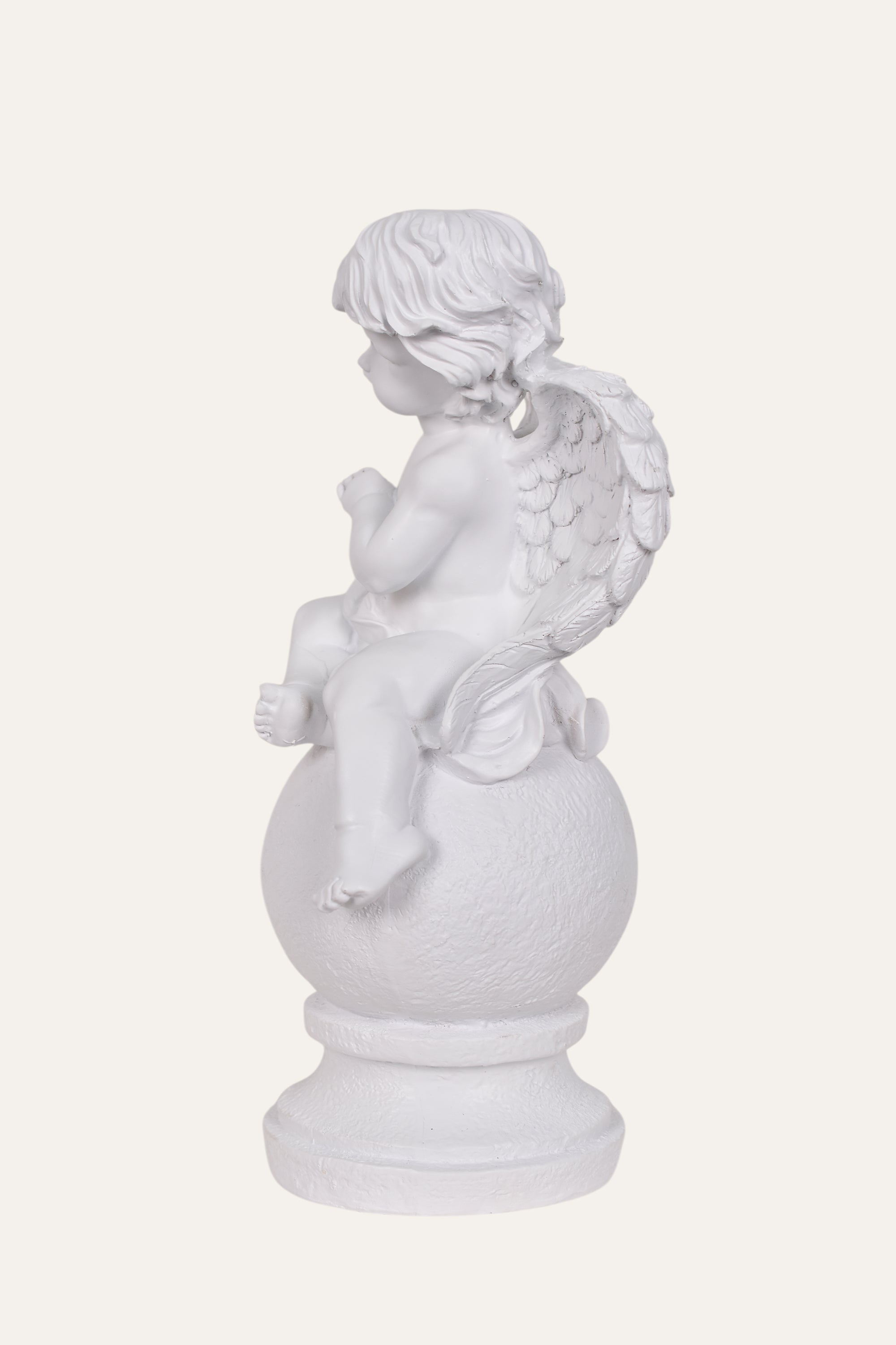 Classical White Resin Cherub Angel Statue Resting on Sphere