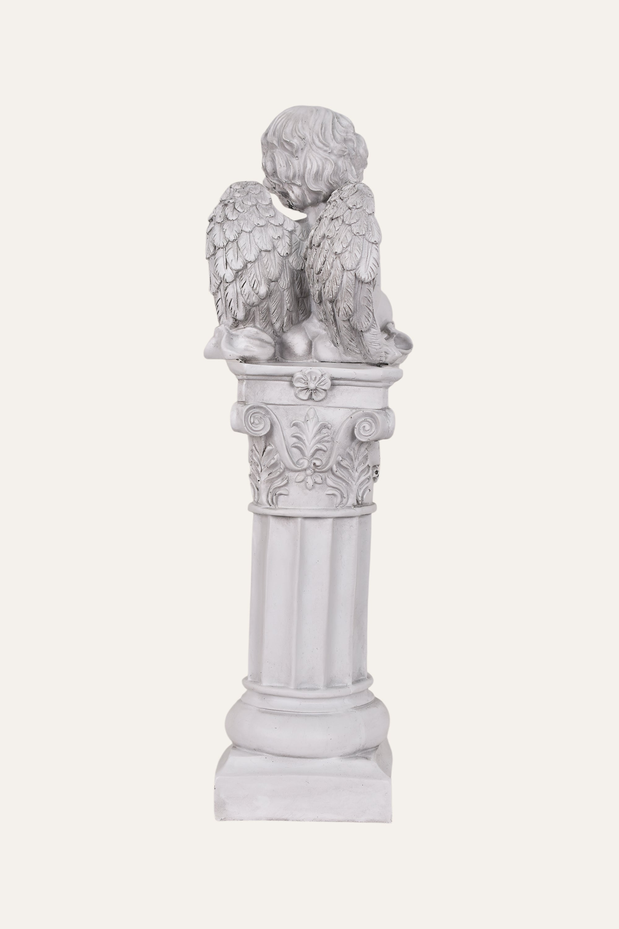 Classical White Resin Garden Cherub Angel Statue on Roman Column Pedestal
