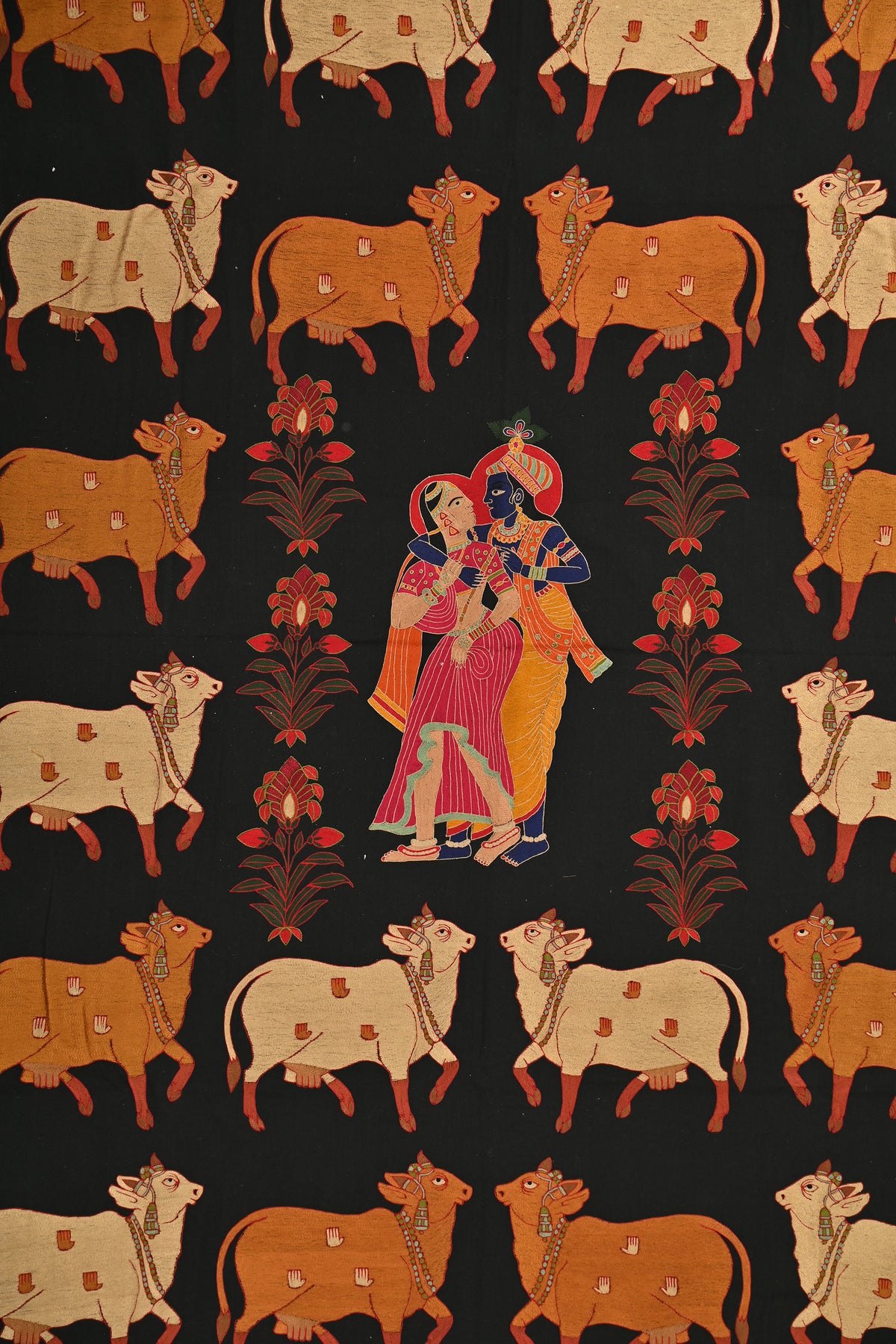 Hand-Painted Radha Krishna Pichwai Textile | Devotional Wall Art