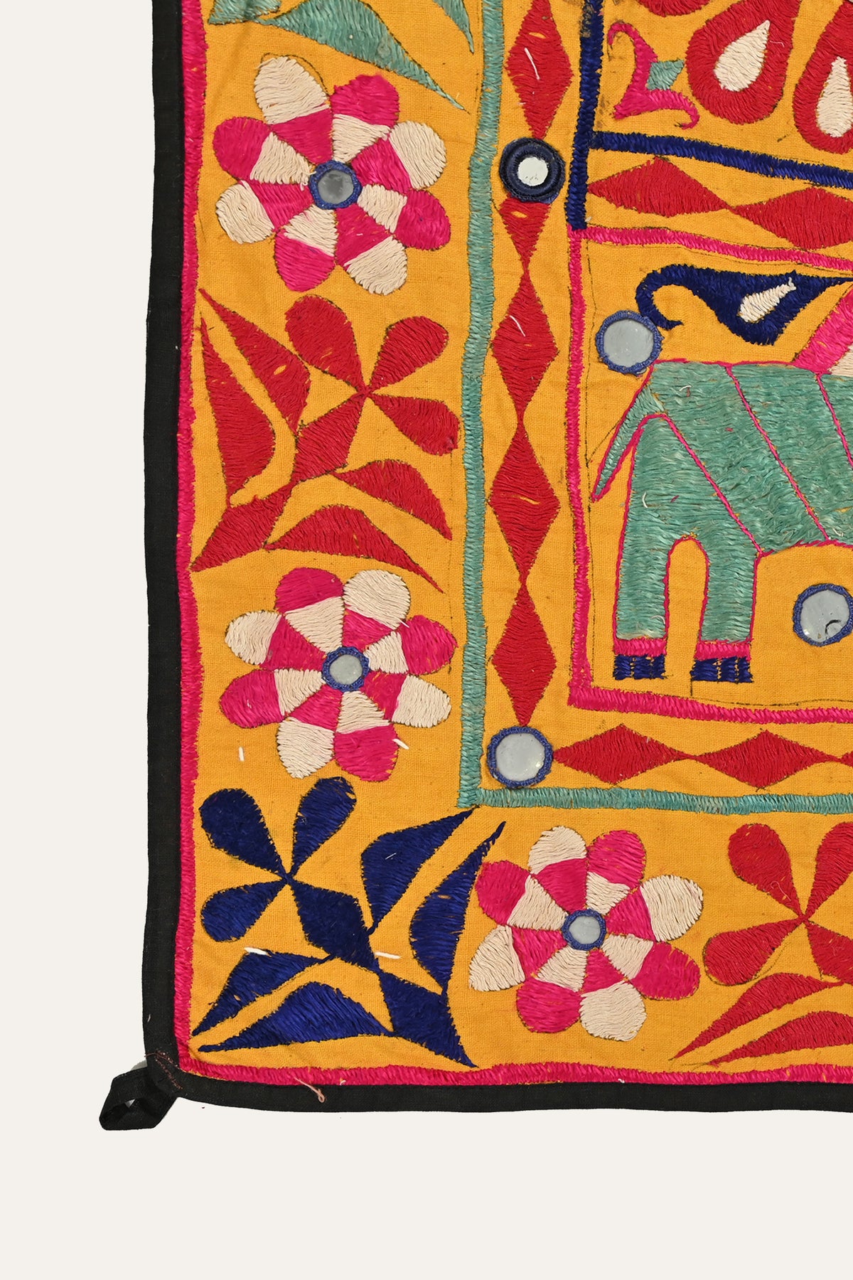 Elephant & Botanical Mirrorwork Six Grid Embroidered Wall Hanging