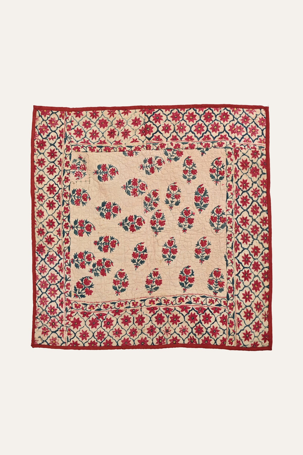 Floral Hand-Block Print Textile Panel | Hand-Stitched Tapesty