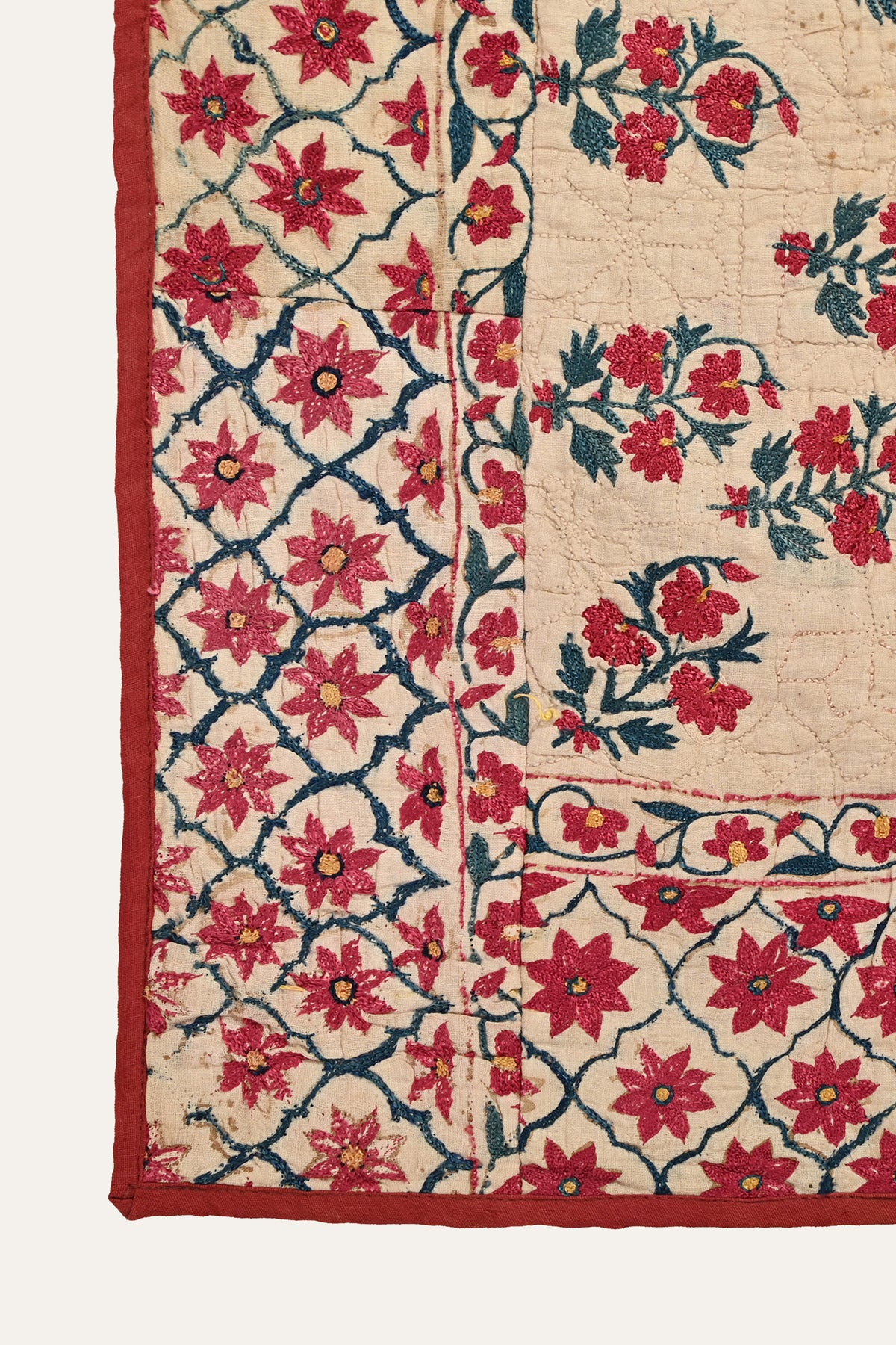 Floral Hand-Block Print Textile Panel | Hand-Stitched Tapesty