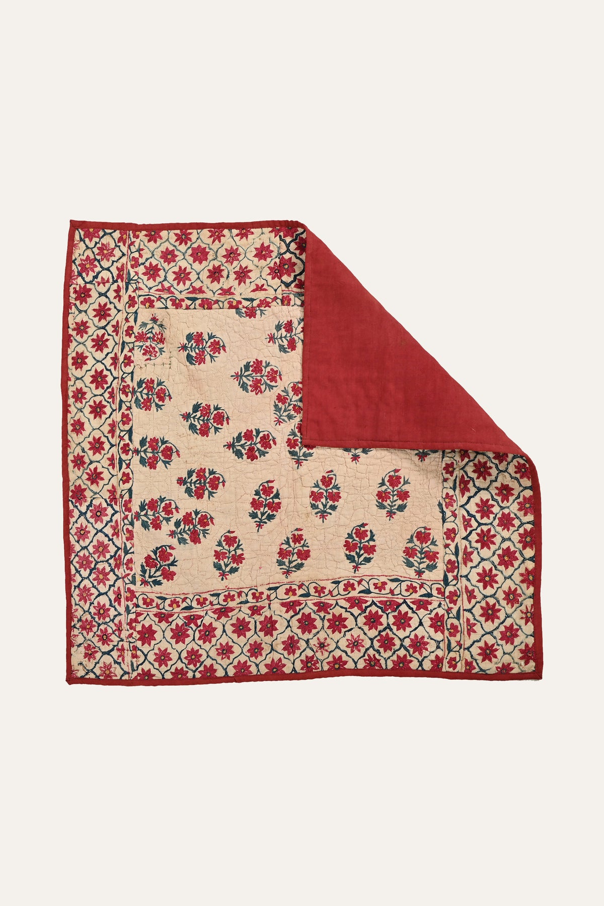 Floral Hand-Block Print Textile Panel | Hand-Stitched Tapesty
