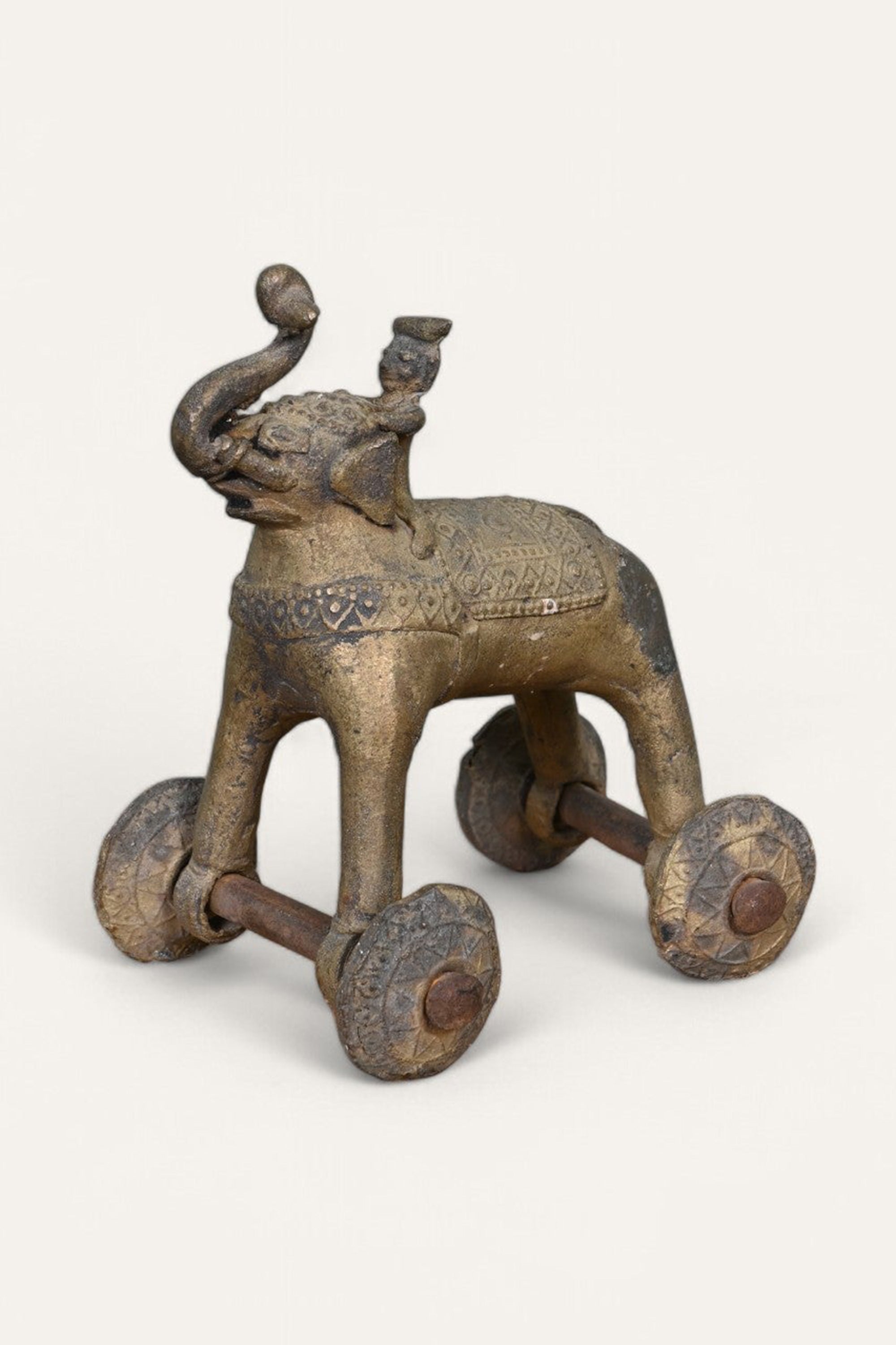 Elephant on Wheels Brass Figurine