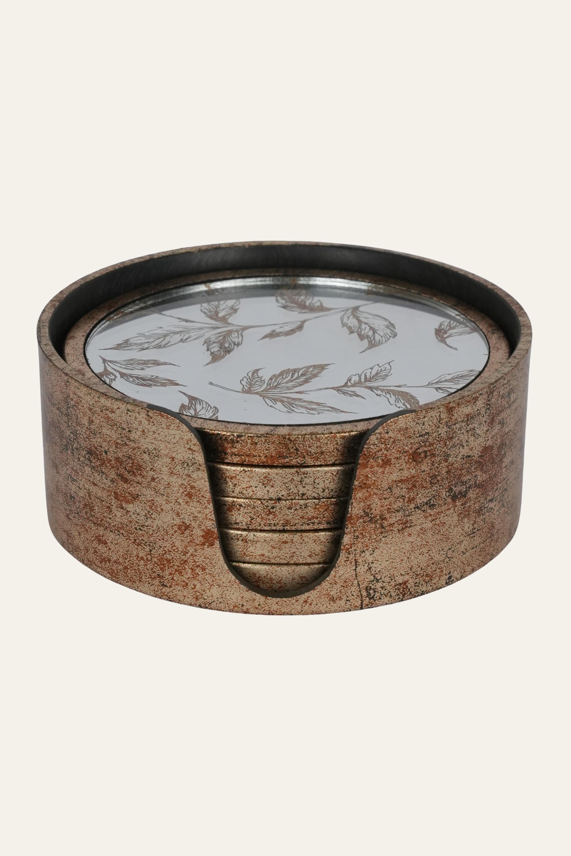 Decorative glass coaster with leaf etched design