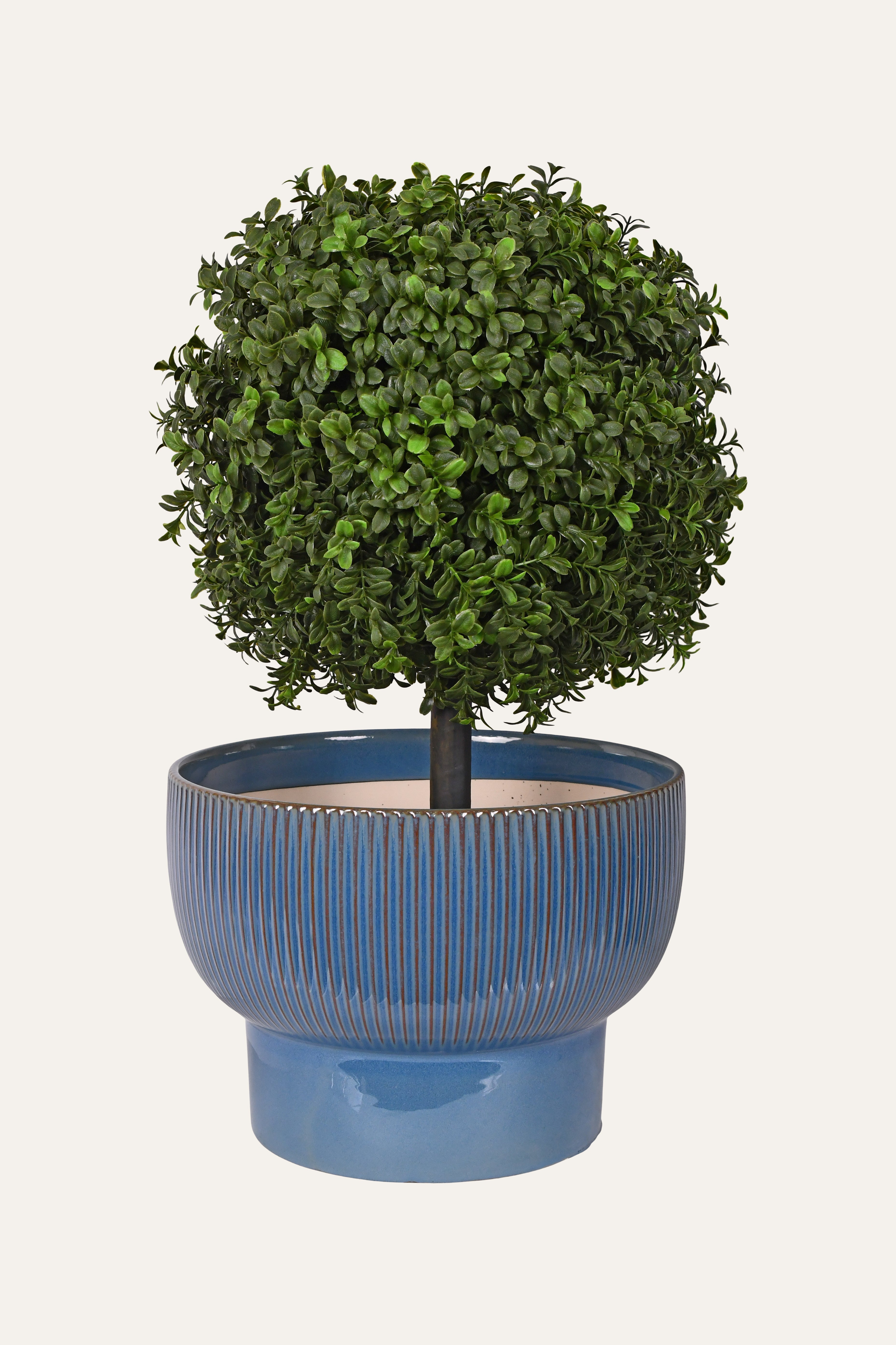 Deep Blue Ribbed Ceramic Planter
