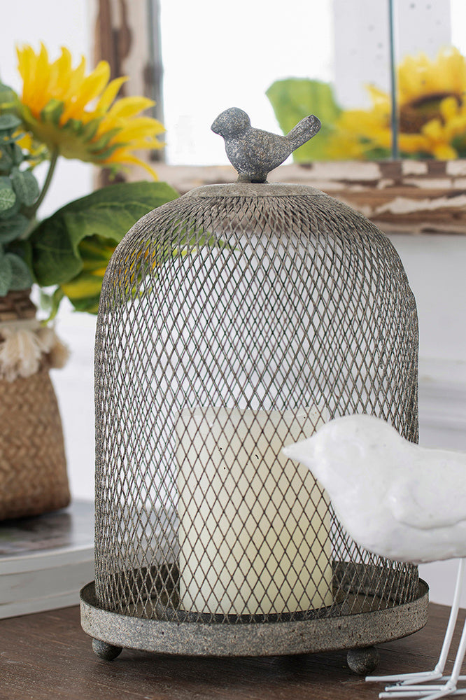Domed metal mesh bird candle holder