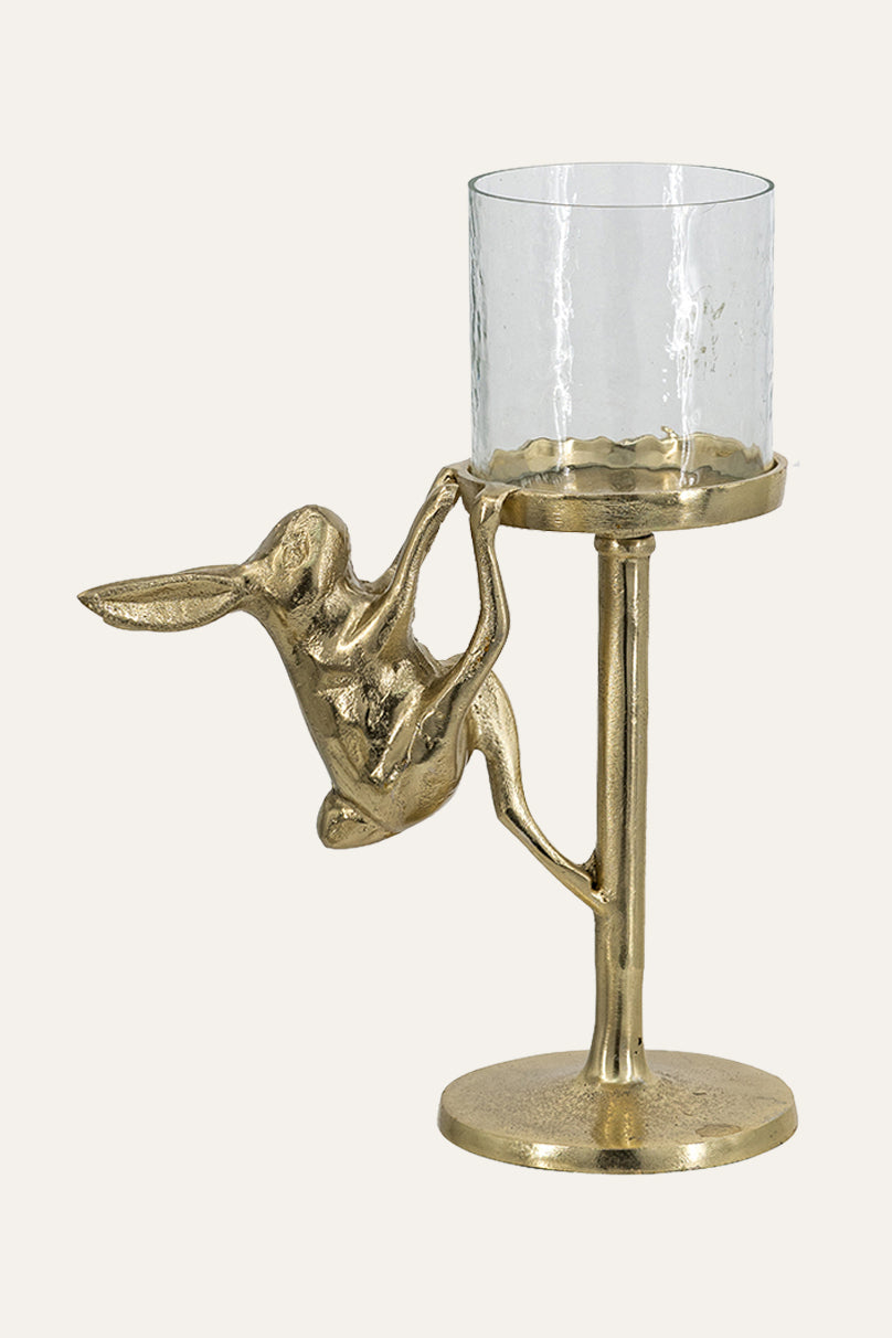 Golden Rabbit Metal and Glass Candle Holder