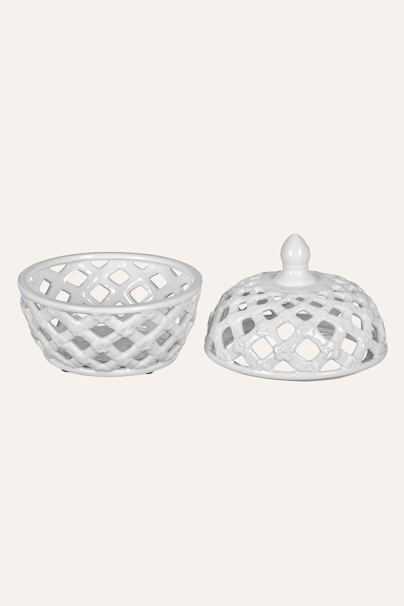 White ceramic basket and lid