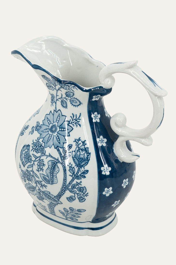 Blue and white ceramic pitcher