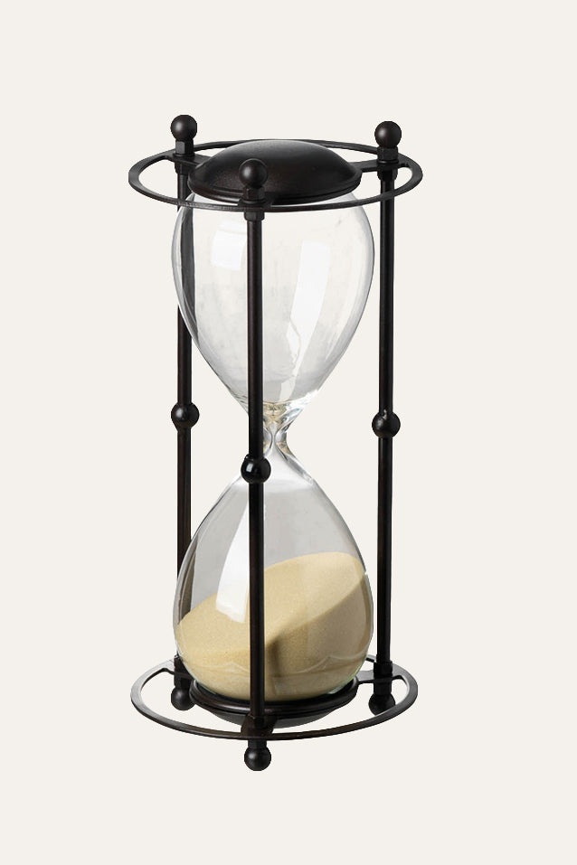 Hourglass with black metal frame