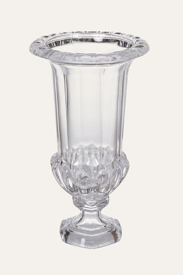 Clear glass vase with decorative base