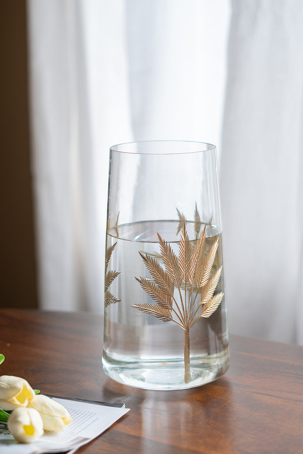 Clear glass with palm leaf design