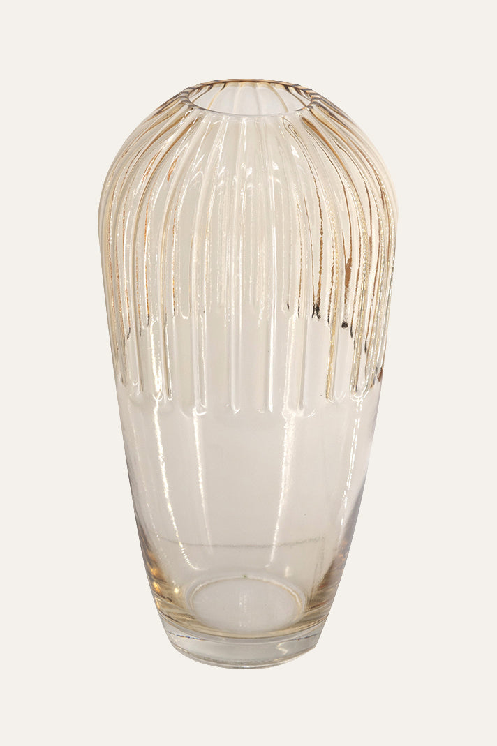 Ribbed Amber Glass Vase for Home Décor