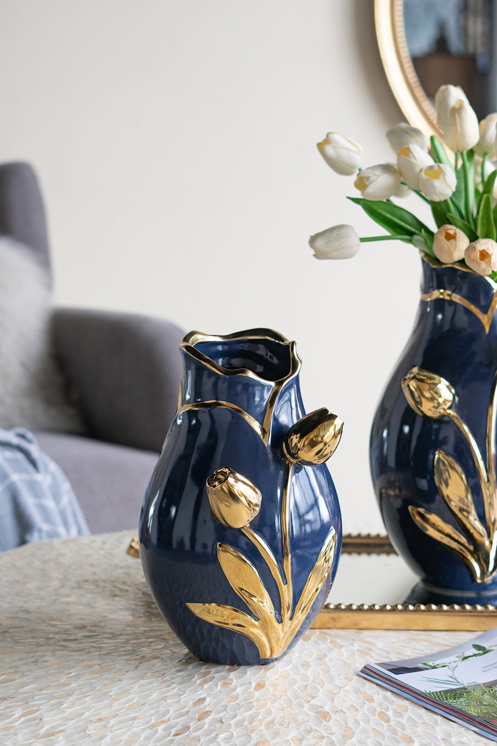 Navy blue vases