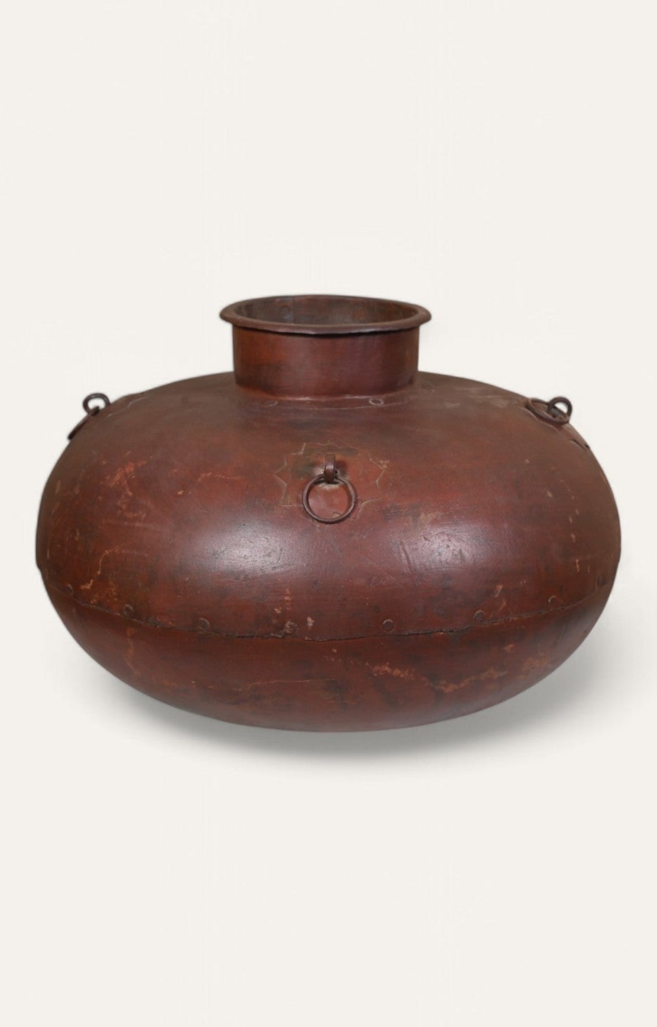 Flat Rustic Brown Metal Pot Vase